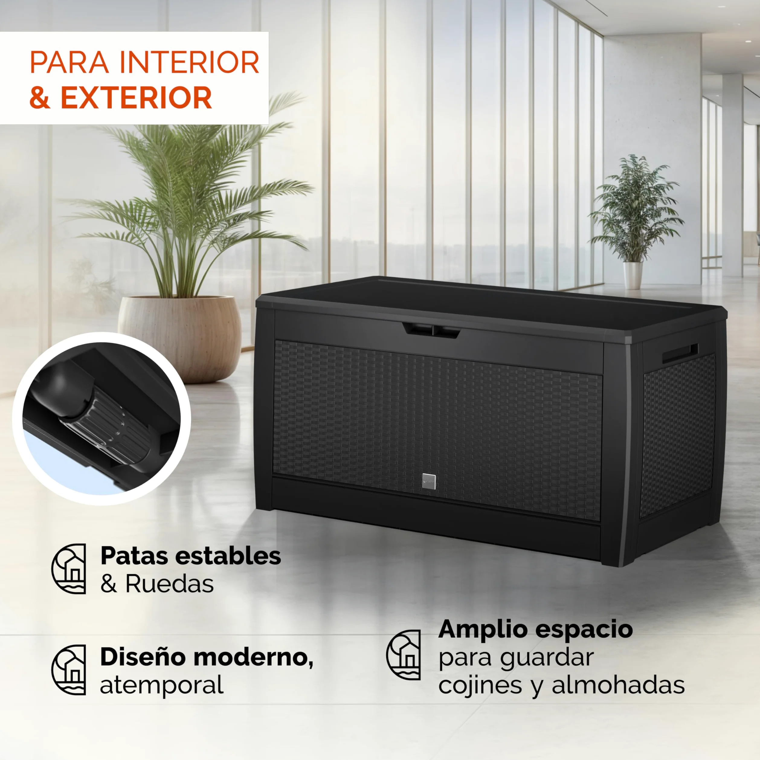 CASARIAŽ Arcón Jardín Exterior Baúl Almacenaje 310L con 4 Ruedas Asas Resistente Intemperie Rayos UV Caja Cojines 119x48x60cm Antracita