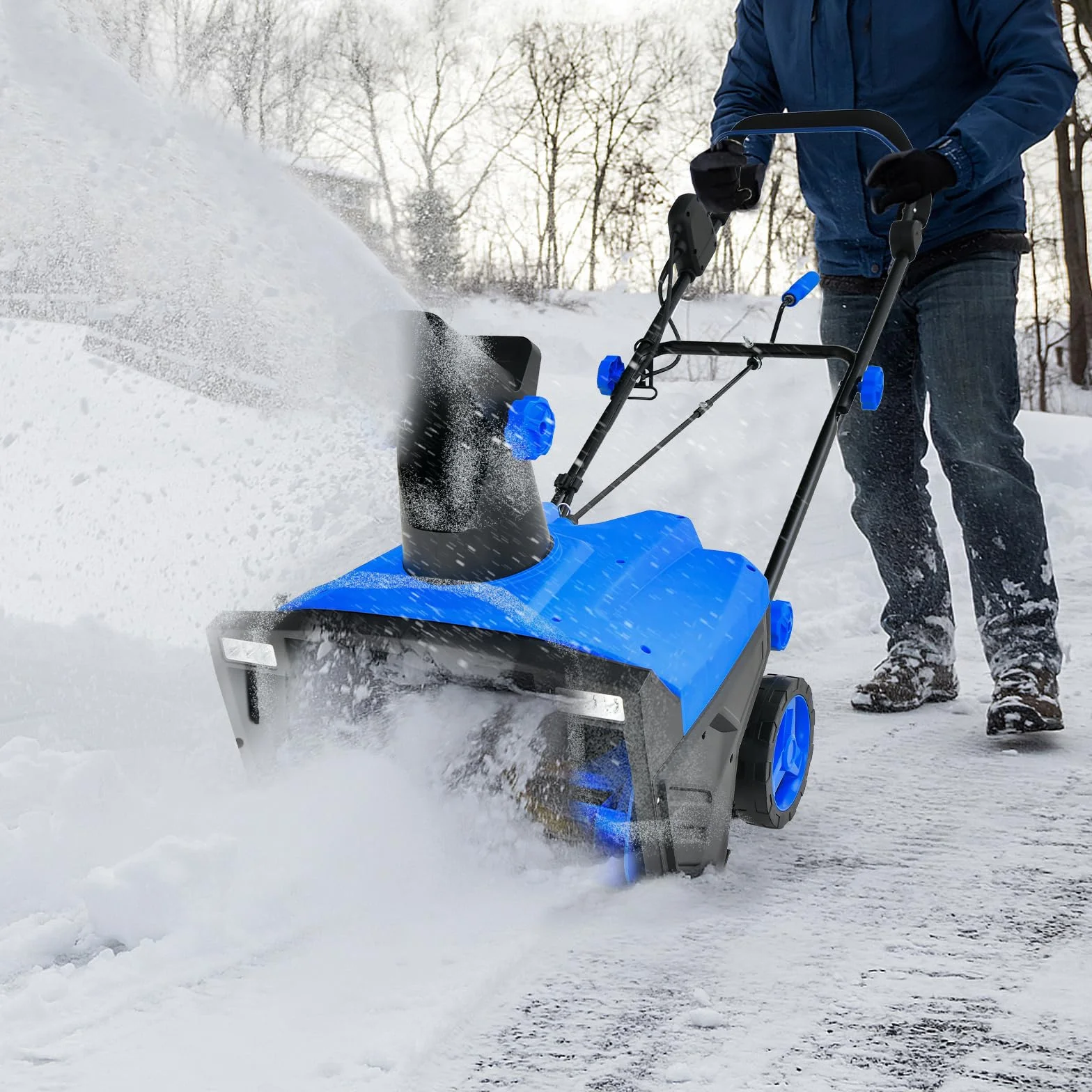 COSTWAY Quitanieves Eléctrico, 2300w, 3000RPM, Chorro Giratorio de 180°, Pala de Nieve con Ruedas y Cable, Distancia de Lanzamiento de 9 M, Máquina Quitanieves con Luces LED Duales (Azul)