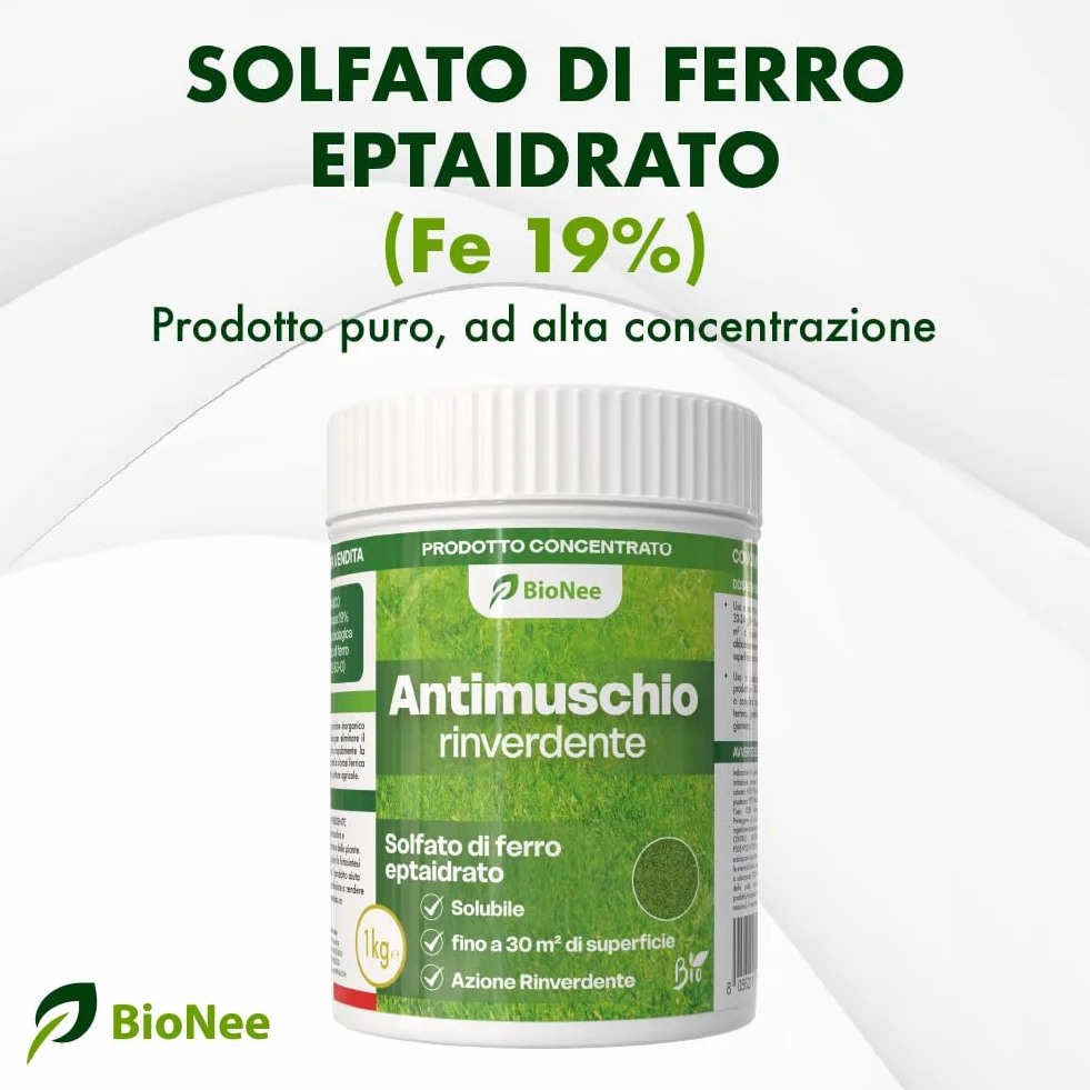 Antimusgo revitalizante 1 kg – Sulfato de hierro concentrado – Acción rápida contra musgo, clorosis férrica y reverdecimiento del césped – Permitido en agricultura biológica