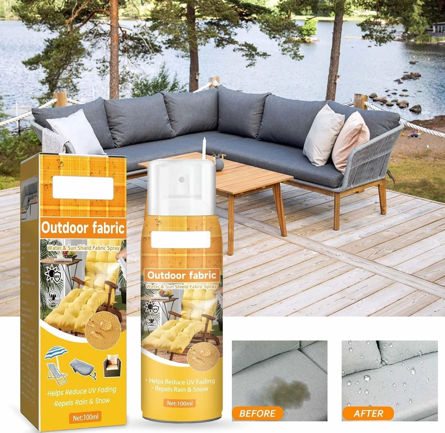 Spray protector de tela para uso en interiores y exteriores, spray protector de sofá, protector de tela para exteriores, repelente al agua para tela, tela impermeable y spray de protección UV
