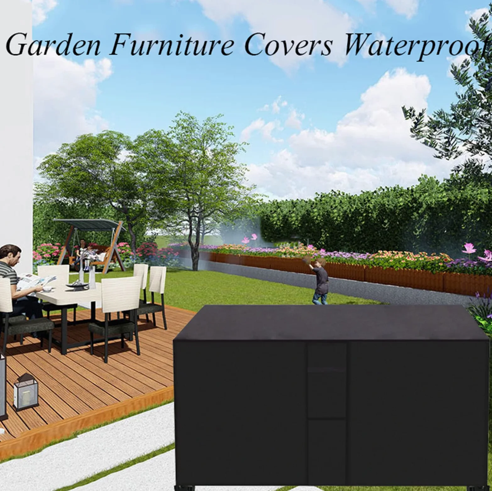 Funda impermeable de piel de jardín de 127 x 127 x 73.7 cm, 420D, juego de mesa y silla de patio de buey para exteriores, protección para mesa de café y patio trasero