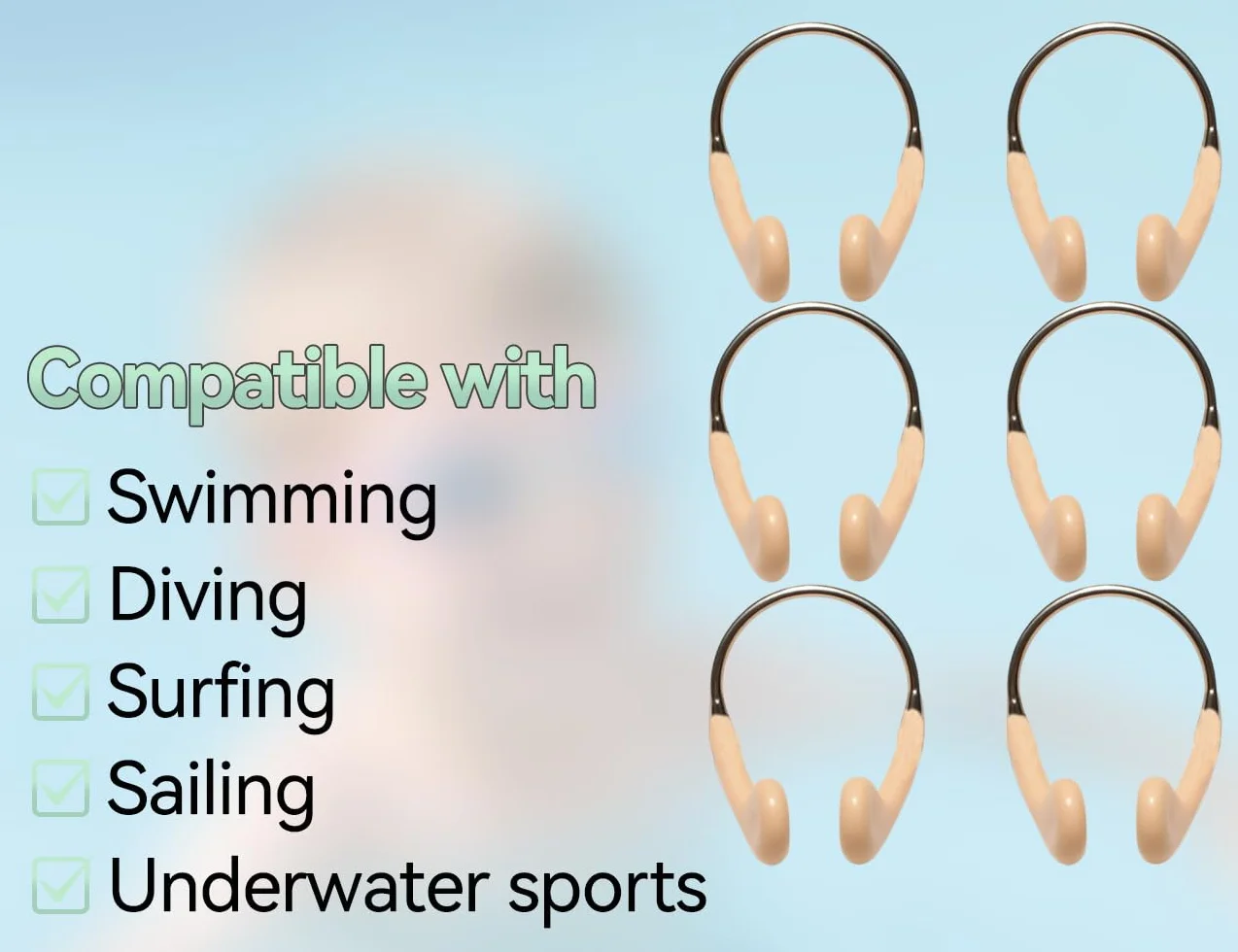 Pinza Nasal de Silicona para Natación, Ajustable para Niños y Adultos
