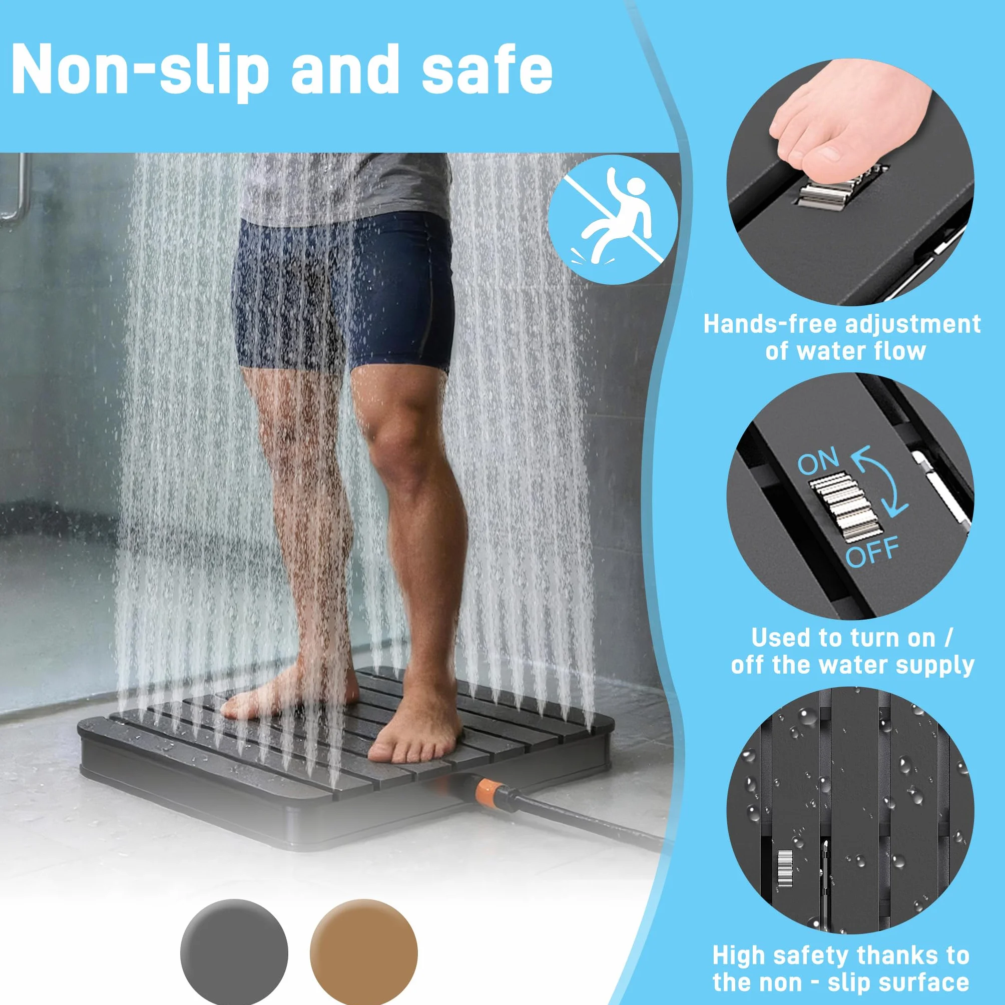 UISEBRT WPC Ducha de jardín con ruedas hasta 4 m de altura de la fuente, antideslizante, resistente a la intemperie y a las heladas y a los rayos UV, ducha exterior para piscina, camping, sauna