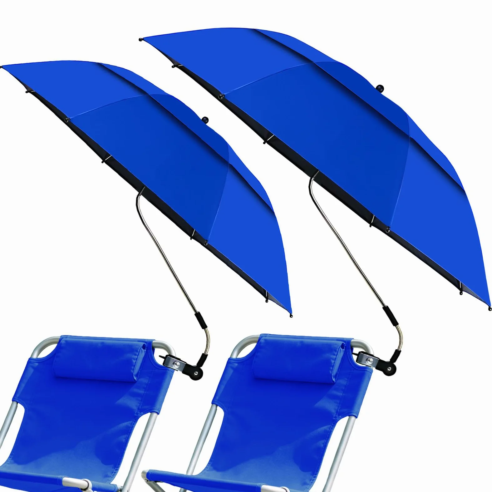 Paquete de 2 paraguas para silla de 1,2 m con abrazadera universal, paraguas ajustable de 360° para silla de playa, silla de patio al aire libre, silla de ruedas, carritos de golf, protección