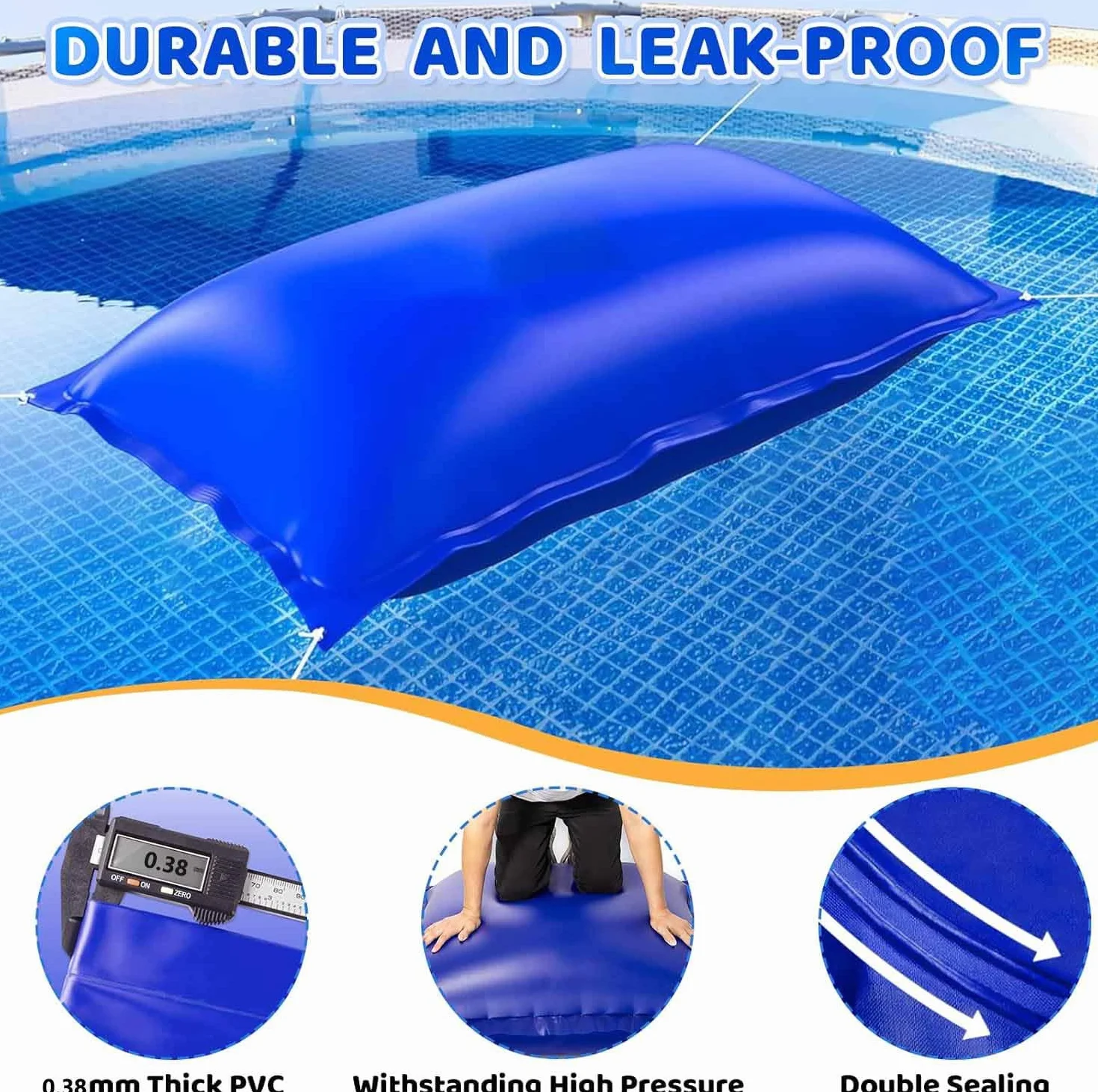 Panngu Cojín de piscina de 200 x 400 cm, cojín de aire para piscina de invierno XXL con bomba, globo de piscina de invierno, incluye kit de reparación para protección de piscina resistente al invierno