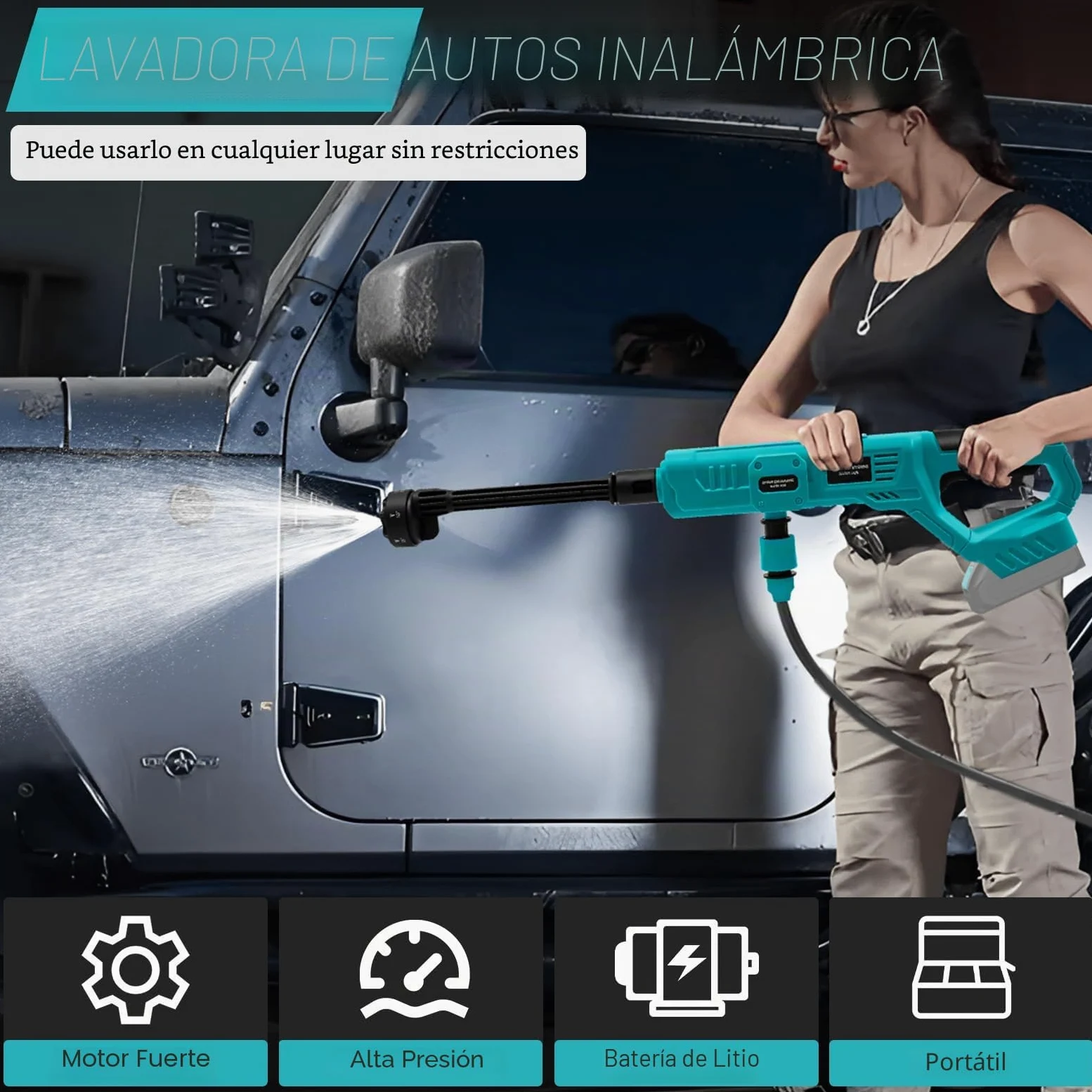 Roadtime Limpiador de Alta presión inalámbrico para Makita batería,Pistola de Limpieza portátil con línea de Agua de 5 m,Hidrolimpiadora Bateria con Boquilla 6 en 1 para Coches, Patios(sin batería)