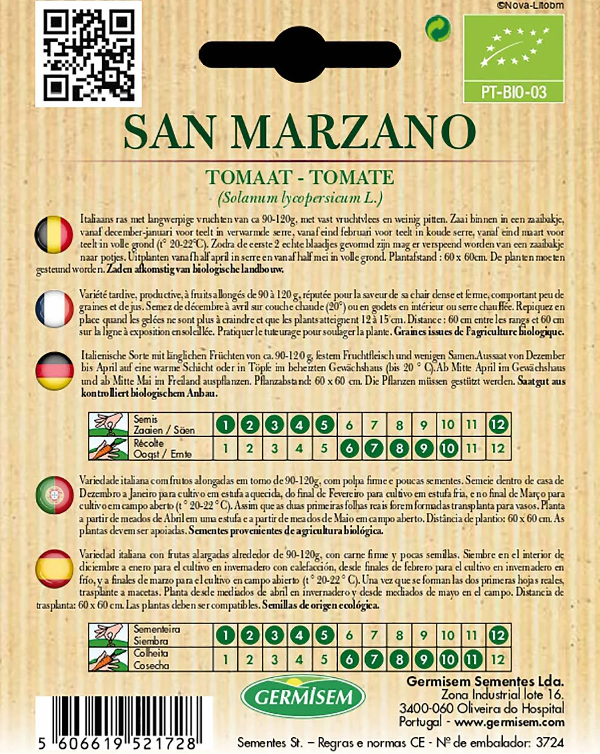 Germisem Orgánica San Marzano Semillas de Tomate 0.5 g