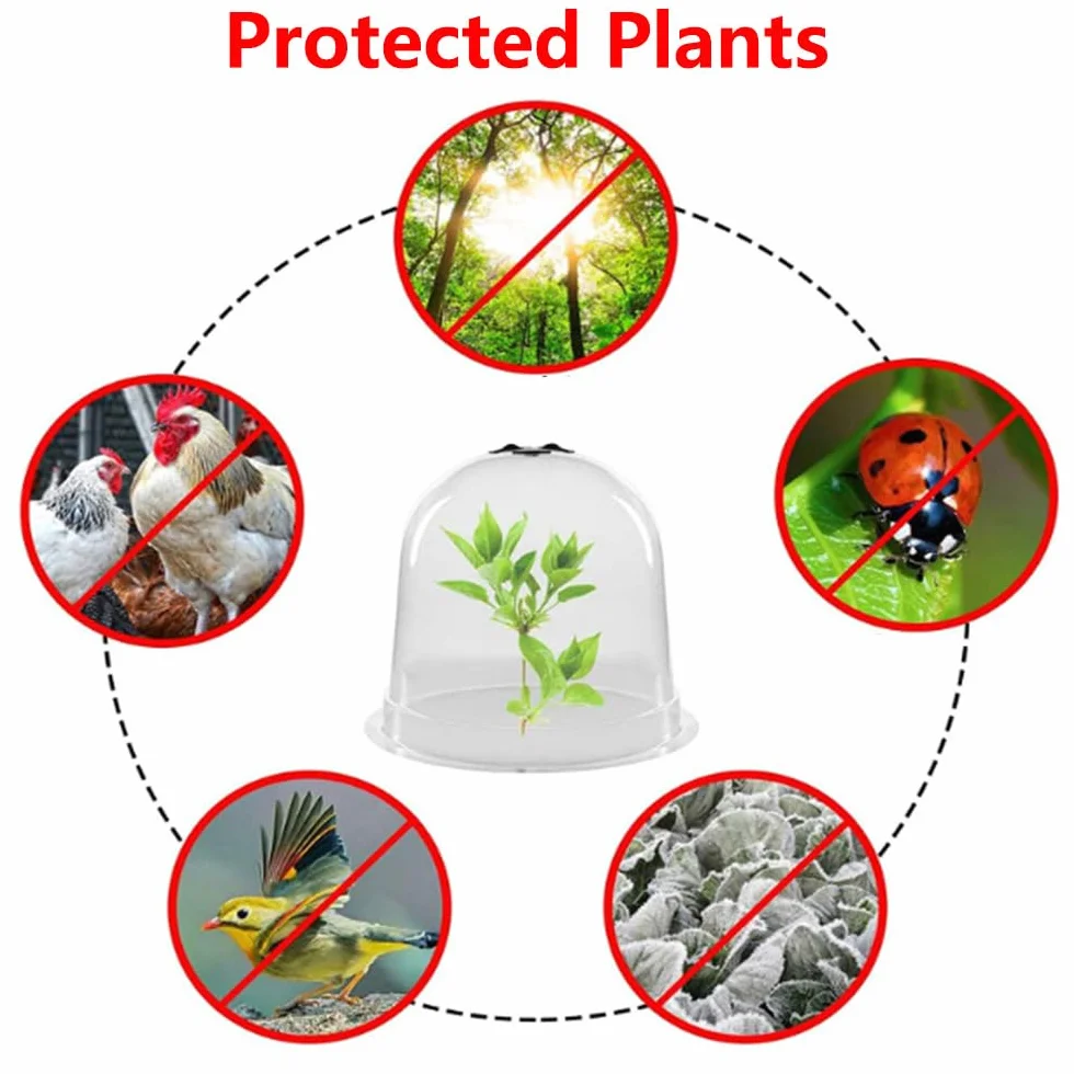 TopHomer Paquete de 10 campanas de jardín – 26 x 21 cm, cubierta transparente para campana con 10 etiquetas para plantas y 18 clavijas, protector de congelación para calentar plantas en crecimiento