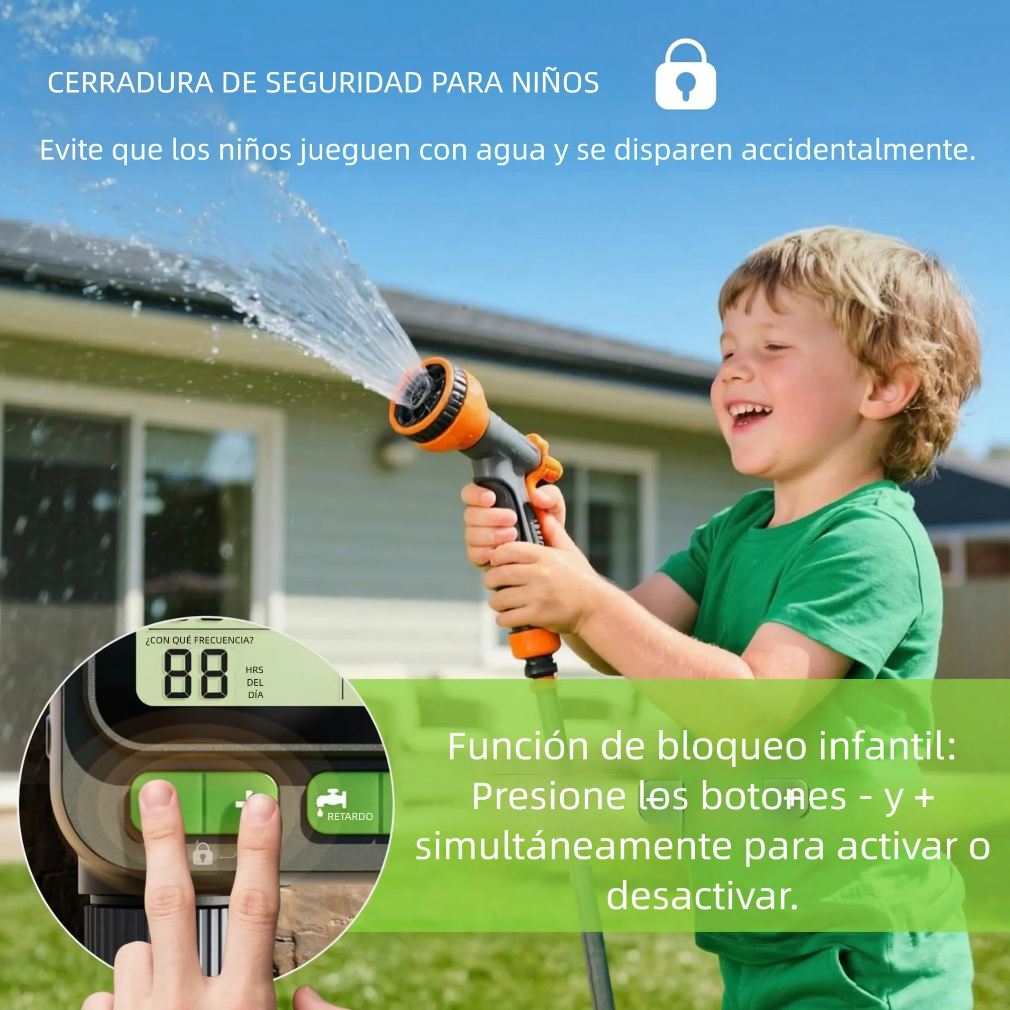 Temporizador de riego automático con Gran Pantalla LCD – Modo Manual/automático, función de retardo por Lluvia
