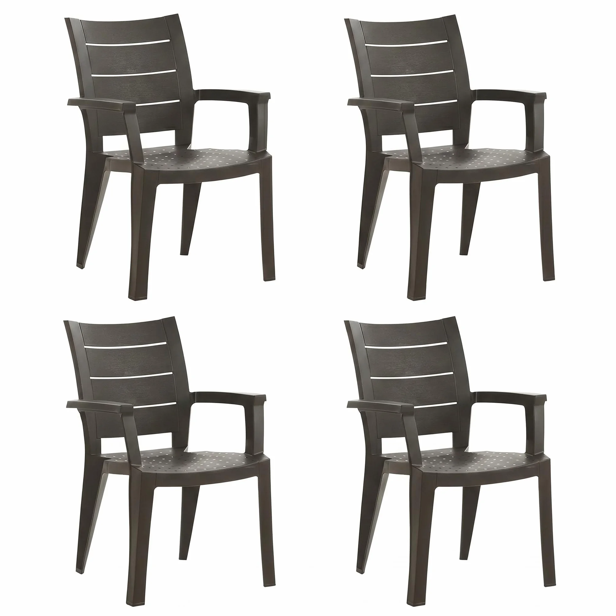 SHAF - Pack 4 Sillas de Jardín Apilables– Exterior Terraza y Catering – Plástico Reciclado Resistente UV – Diseño Ergonómico – Modelo Legno con Textura de imitación a Madera – Antracita