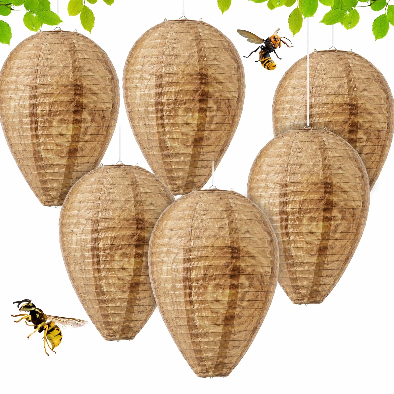 Señuelo de Nido de Avispas de 6 Piezas, Nido de Avispas Artificial, Señuelo de Nido de Avispas Resistente a La Intemperie, Señuelo de Nido de Avispones, Nido de Avispones Resistente a La Intemperie.