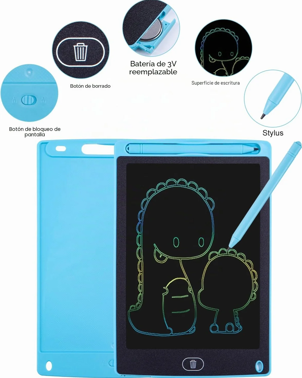 Tableta Gráfica LCD 8,5 Pulgadas con Lápiz de Escritura, Tablero de Dibujo Colorido Borrable Reutilizable para Niños 3+ Años