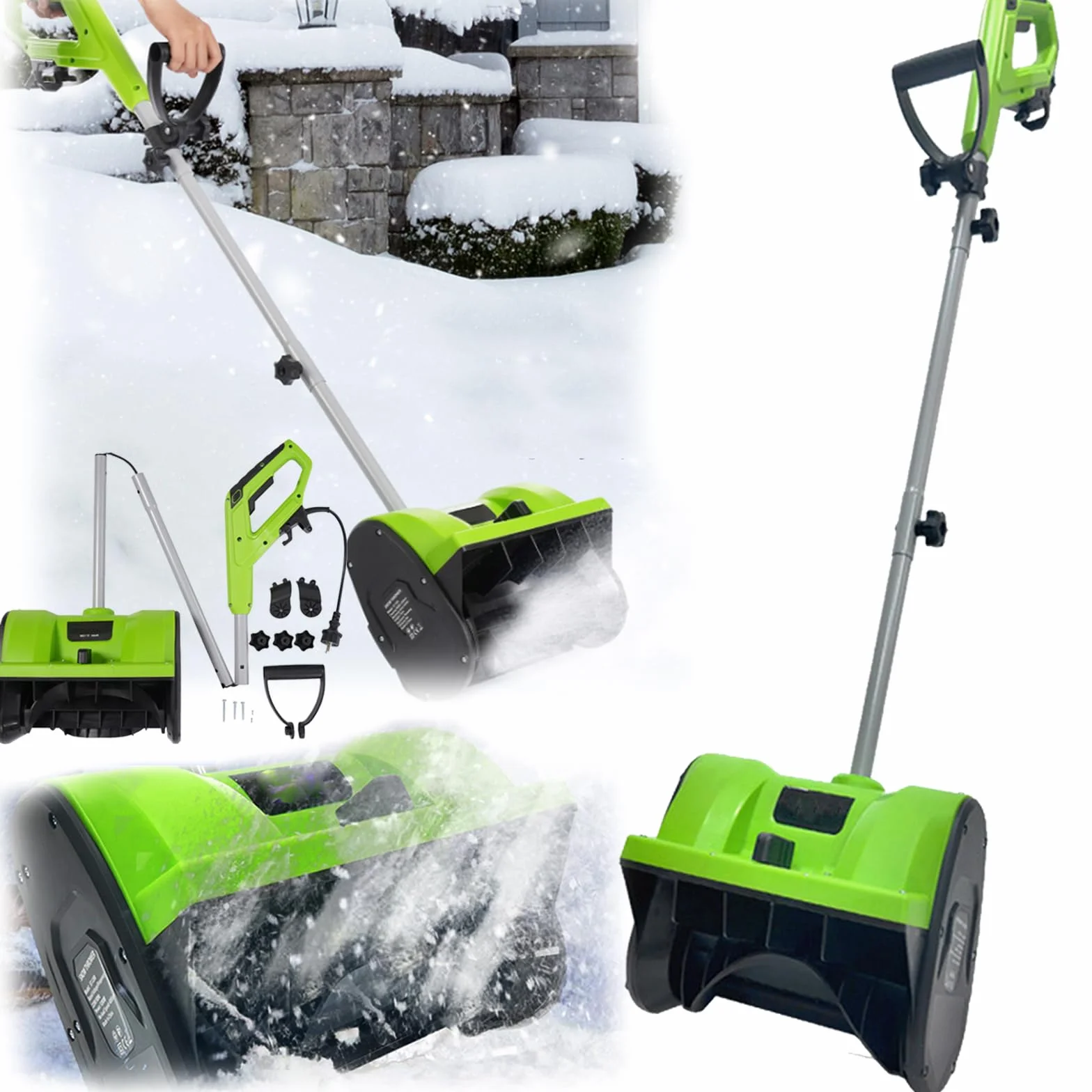 Sopladores Nieve, 1200W Barredora Nieve Soplador Eléctrico Barredora 220V Exteriores Dirección Lanzamiento Nieve Ajustable Mango 180 ° 3500 Rpm Distancia Máxima Lanzamiento 8M 32cm Ancho Barrido Nieve