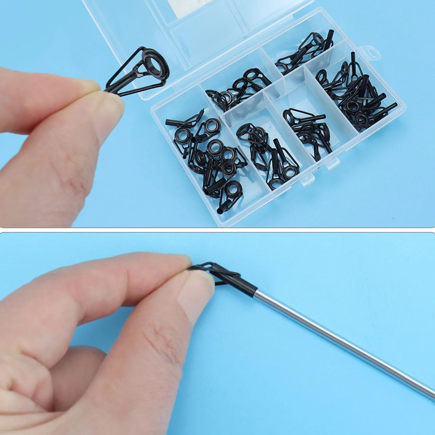 QWORK® 40 Piezas Anillos de Punta de Caña de Pescar 8 Tamaños Cerámica Acero Inoxidable