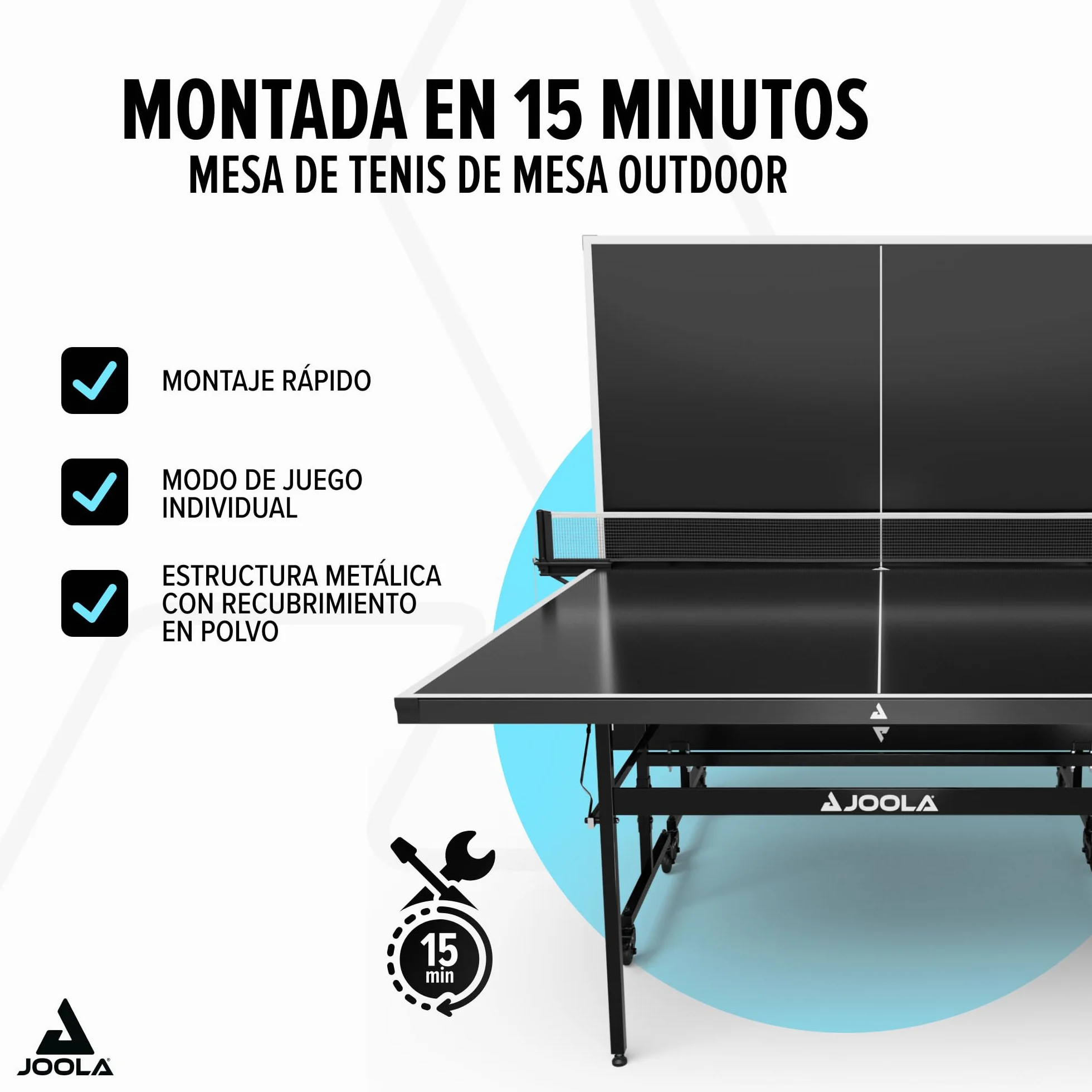 JOOLA Nova 100A Mesa de ping pong exterior resistente intemperie plegable red altura regulable