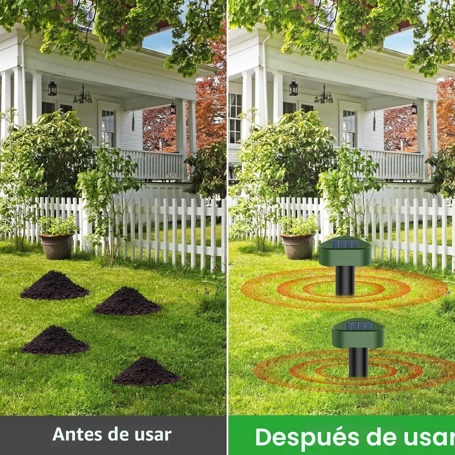 Solar Ultrasónico Ahuyentador de Topos 8 Piezas, Impermeable Repelente para Ratas Ultrasónico Solar Se Utiliza para Repeler Topos, Topillos, Serpientes y Lagartos Protege el Césped y Los Jardines