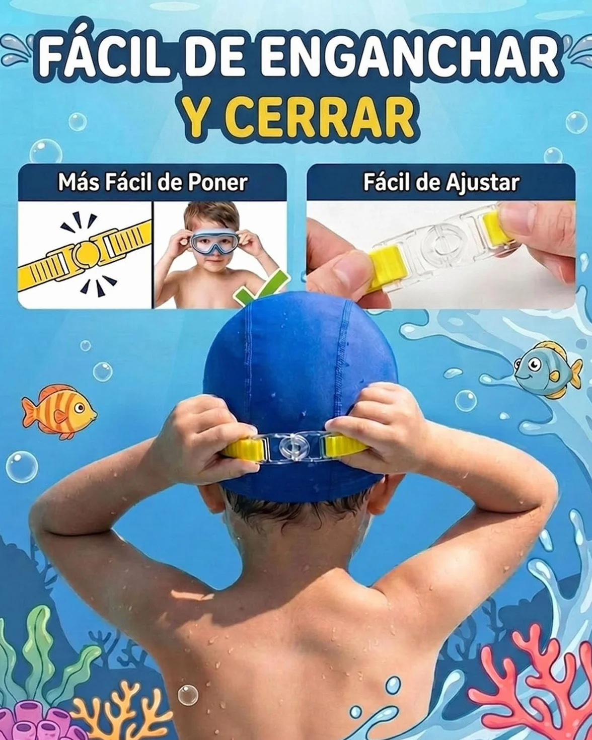 Gafas de natación para niños con protección UV antivaho montura grande