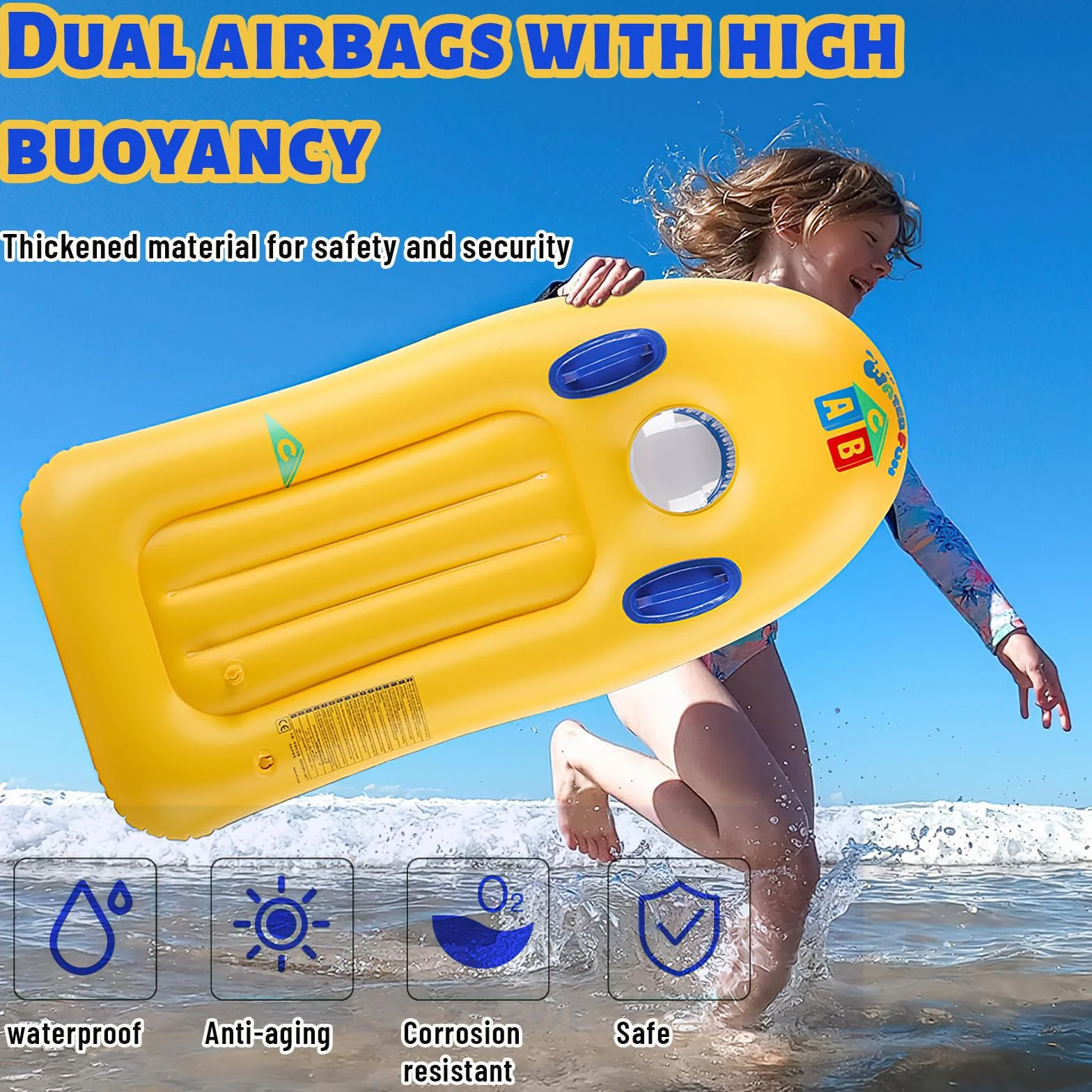 Bodyboard Hinchable con Asas y Ojo de Buey 110x48cm para Playa Piscina