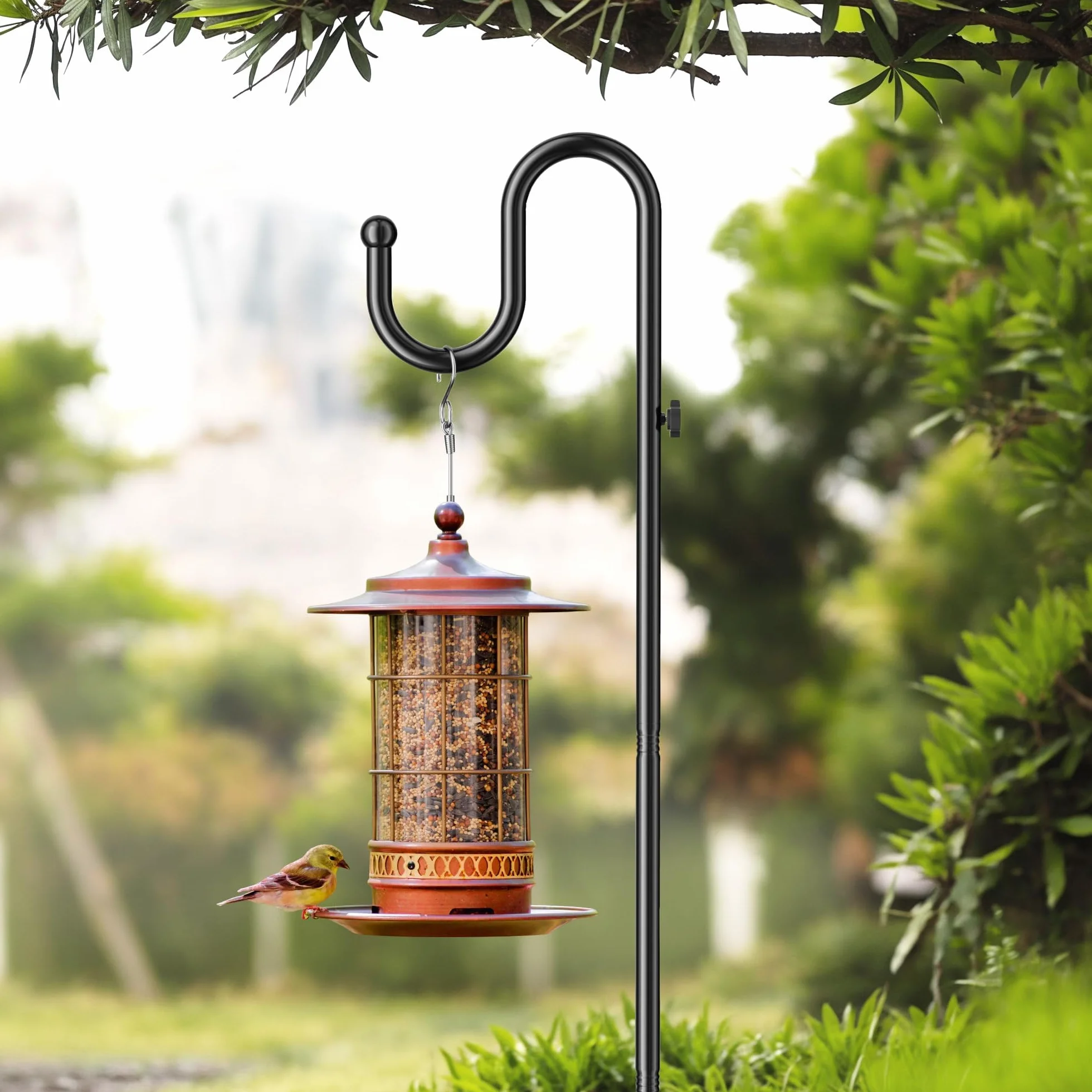 saffruff Gancho de pastor de 188 cm, altura ajustable, gancho metálico independiente, base para comederos de pájaros, macetas, campanas de viento, faroles, decoración de bodas