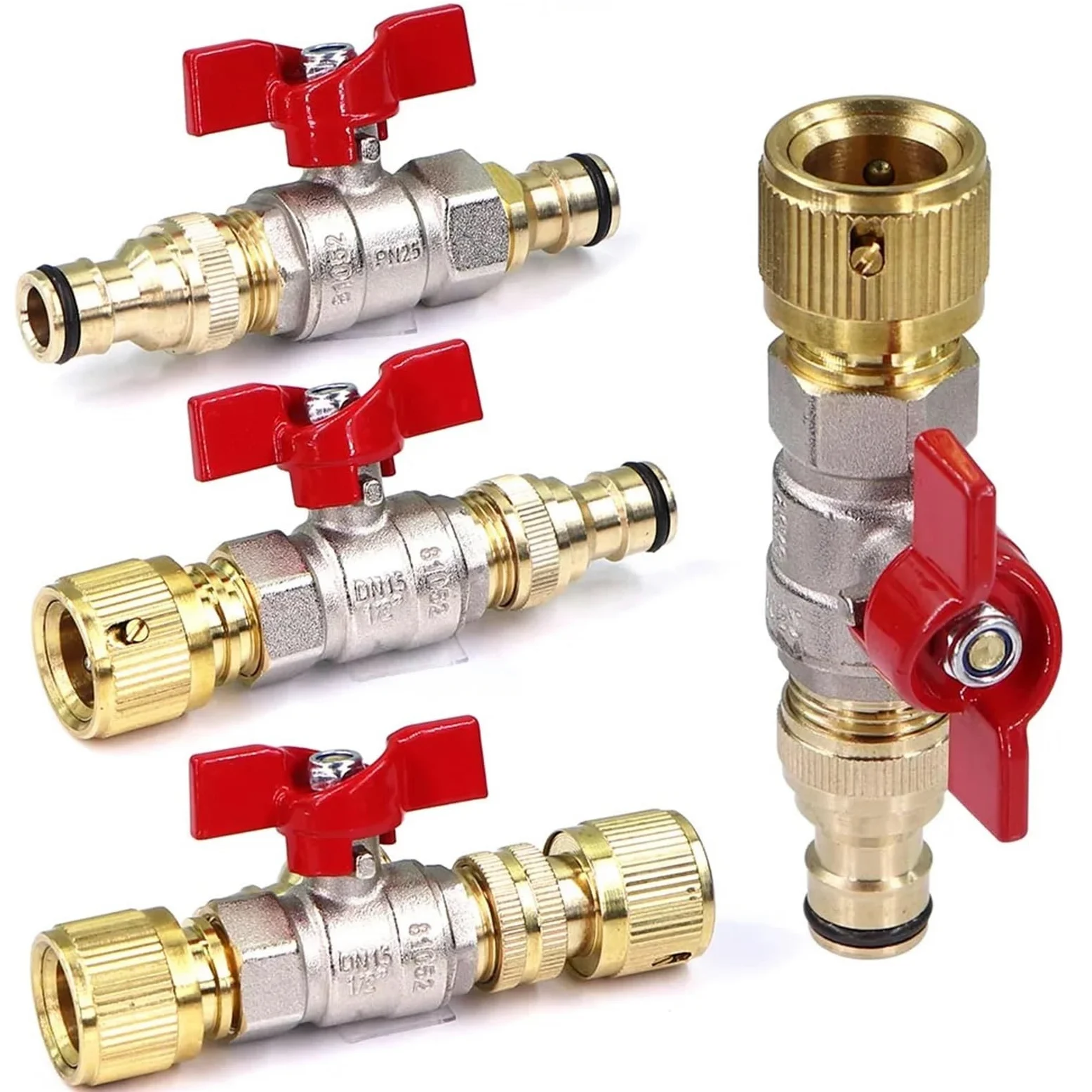 Adaptador de manguera de válvula de bola de latón de 1,27 cm, conector rápido de chupete de 16 mm para riego de jardín, junta de acoplamiento extensor (B-1 juego)