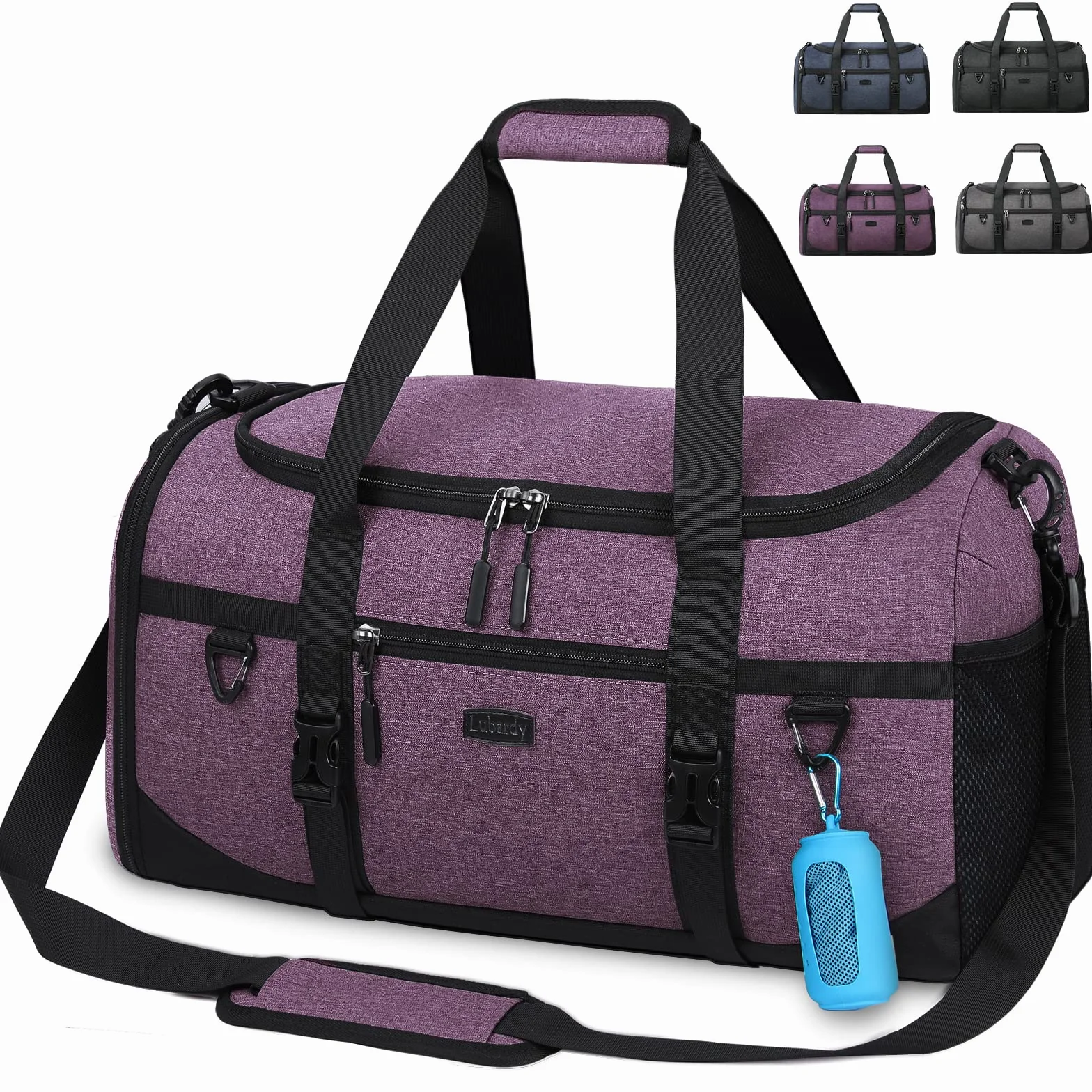 Lubardy Bolsa Deporte 40L Impermeable Viaje con Toalla Microfibra Compartimento Zapatos Violeta