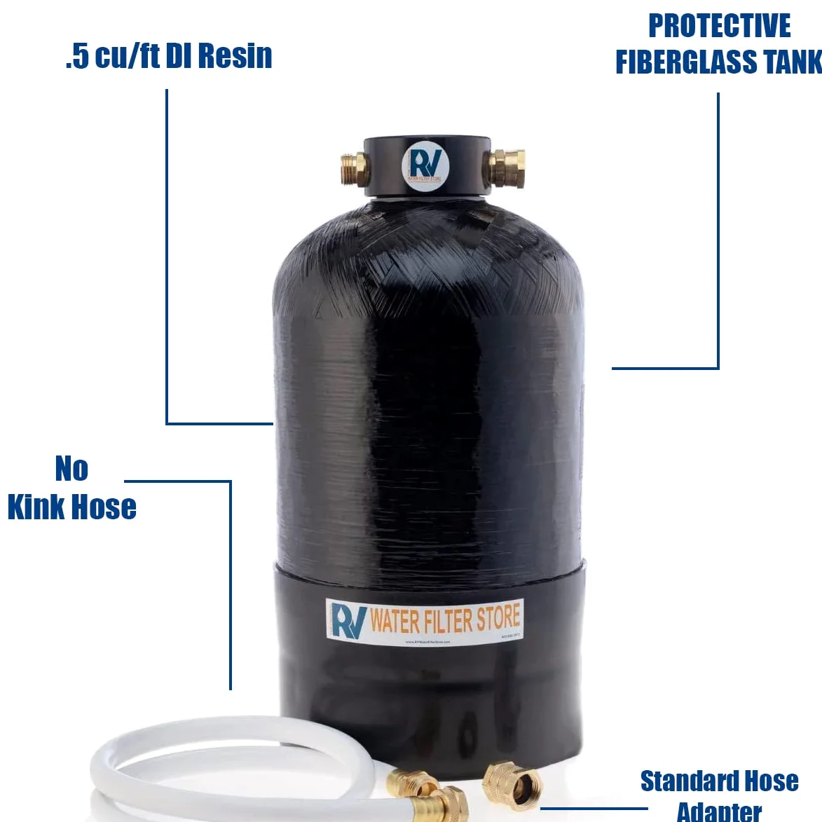 Desionizador de agua portátil Essential de resina DI de 0.5 pies cúbicos con manguera personalizada, larga duración de 300 galones, accesorios de 3/4 pulgadas, proporciona agua desionizada bajo