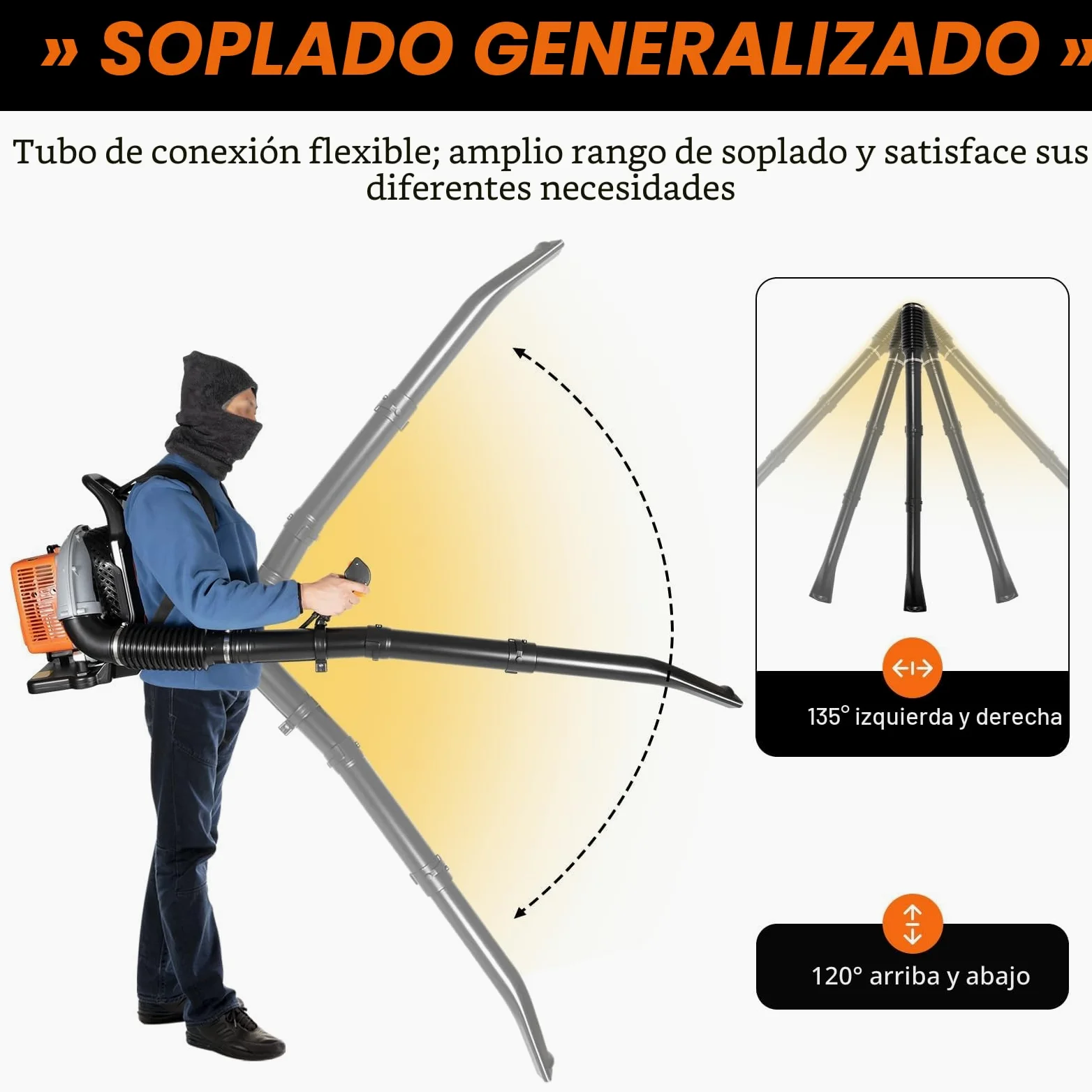 Soplador de Hojas de Gasolina, 65 CC, 3,6 CV, 2 Tiempos, soplador de Hojas, barredora de Polvo con Correa Ajustable, depósito de Combustible de 1,7 l, Boquilla de llenado de Aceite Externa