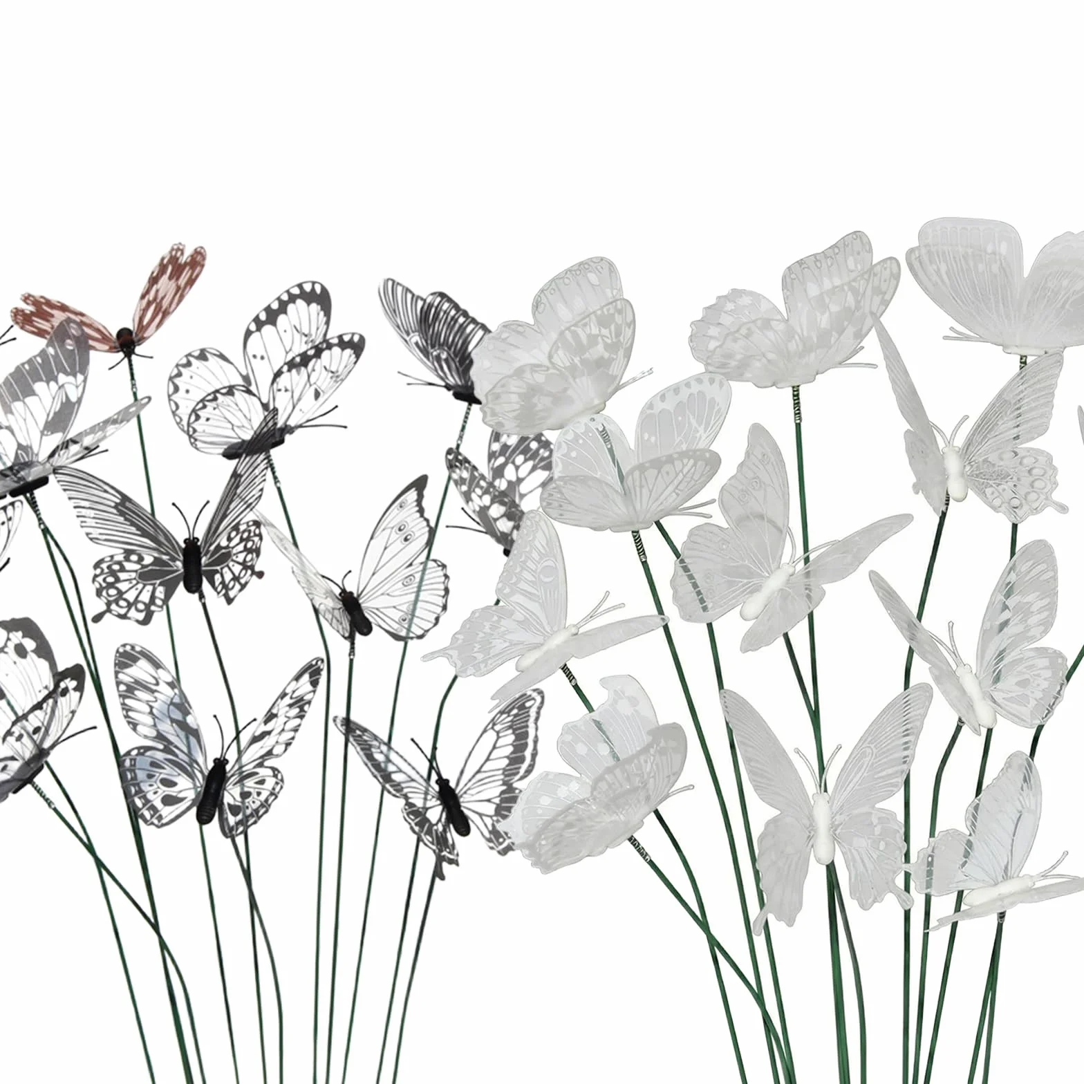 Pack de 15 Mariposas Decorativas para Jardín y Macetas, Estacas de Mariposas en Blanco y Negro para Decoración de Exterior e Interior, Adornos Realistas para Plantas y Patio