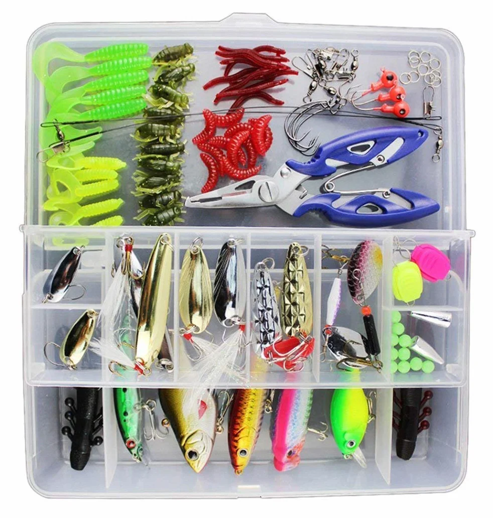 Vicloon Señuelos de Pesca 120 Piezas Kits Accesorios Cebos Artificiales Incluido Caja Tackle