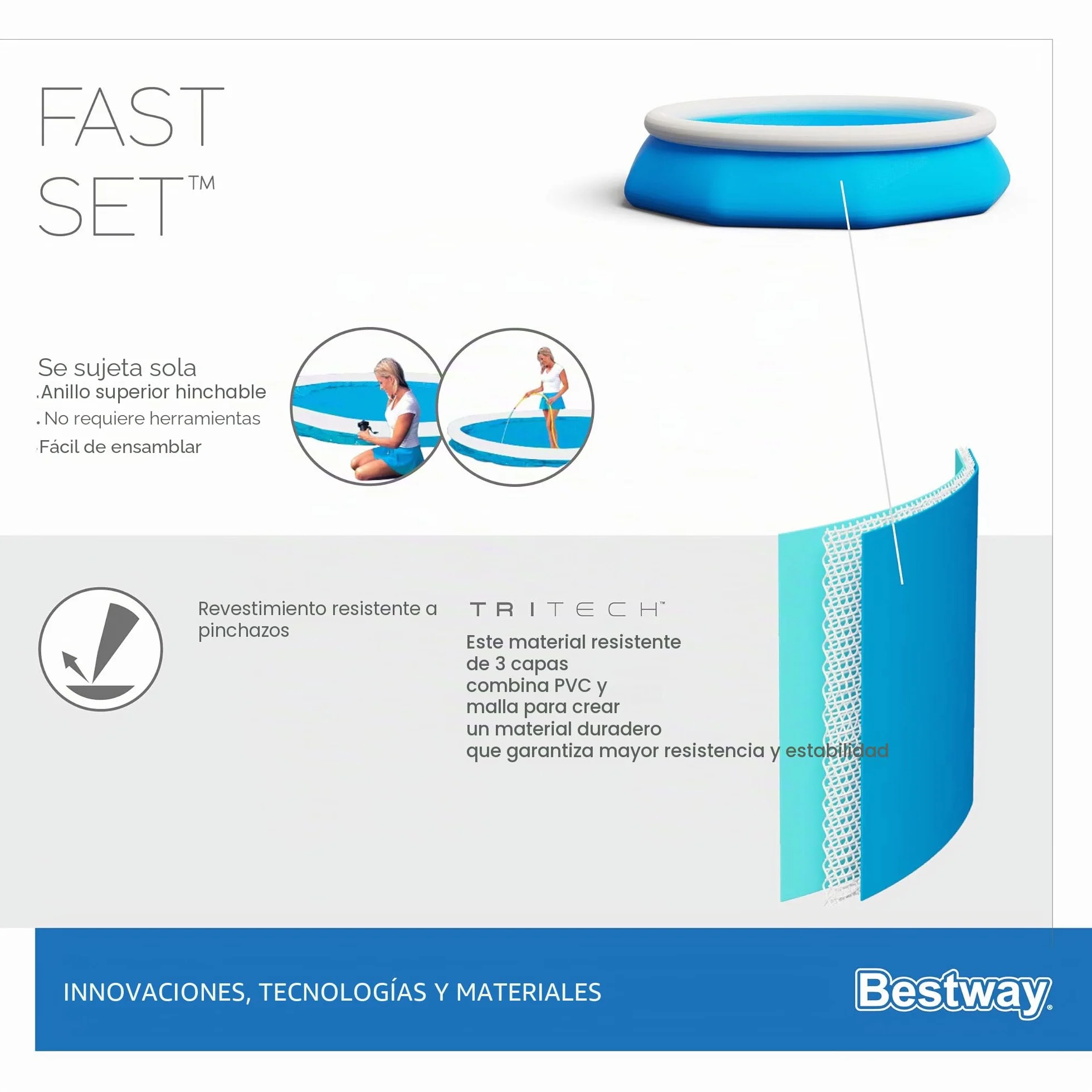 Bestway Fast Set Juego de Piscina con Bomba de Filtro, Azul, 305 x 76 cm