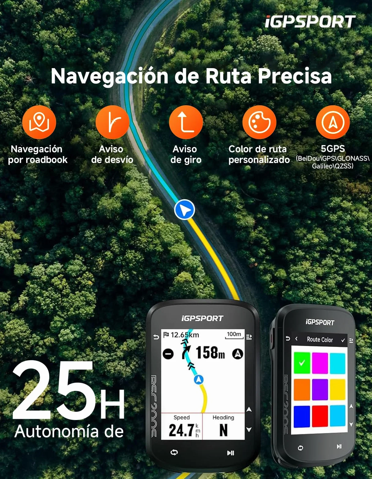 iGPSPORT BSC200S GPS Ciclocomputador, Navegación, Monitorización de Movimiento, Reanudación de Ruta, Impermeable IPX7