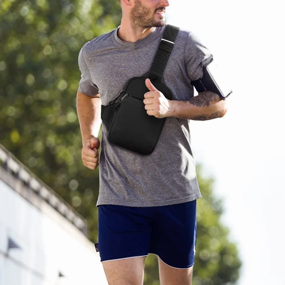Bolso bandolera impermeable para hombre/mujer, Negro L, 60-110 cm