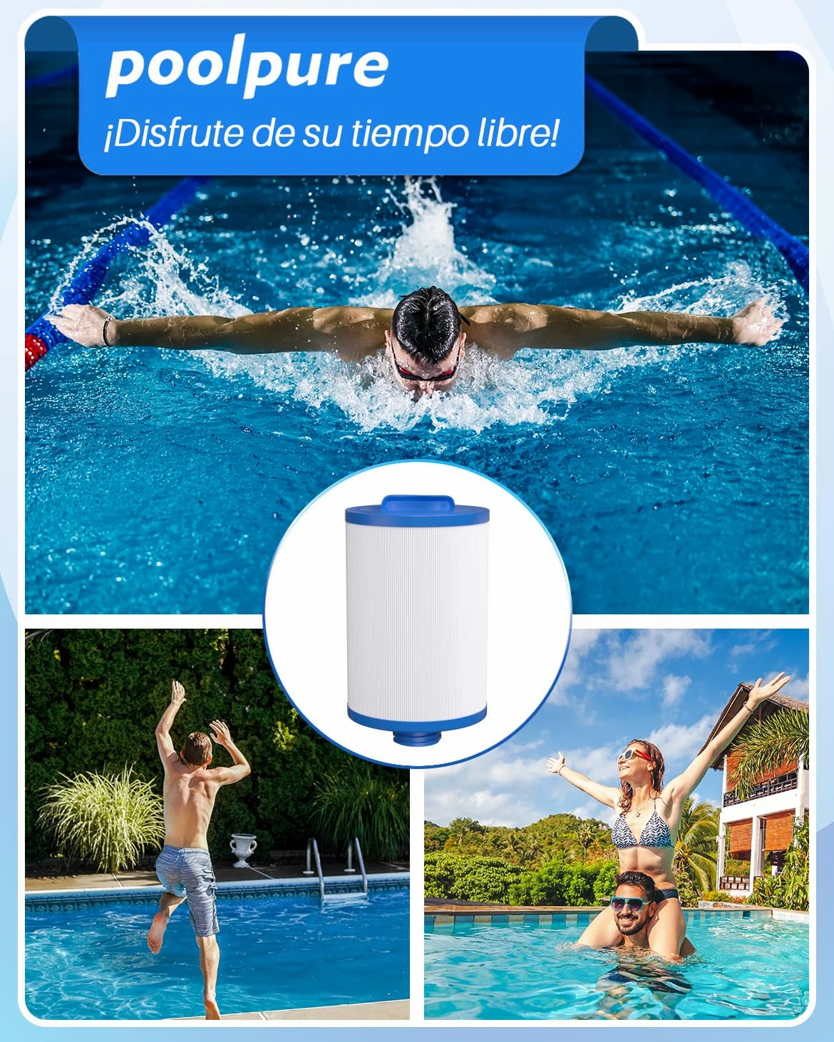 POOLPURE Filtro de SPA de 2 Piezas, reemplazo del Filtro de hidromasaje para Unicel 6CH-940, Pleatco PWW50P3, PWW50-P3, Filbur FC-0359, Waterway Plastics 817-0050, 25252, 378902, 03FIL1400