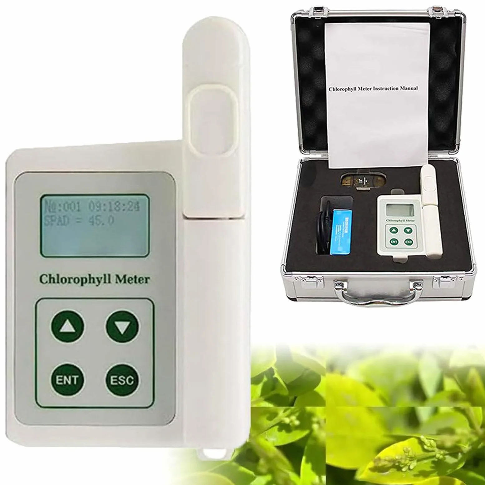 Medidor de nutrientes de Plantas,Analizador de clorofila portátil,Medidor de clorofila,para clorofila/nitrógeno/Temperatura/Humedad,Batería de Litio 2000MAH,con exportación de Datos USB
