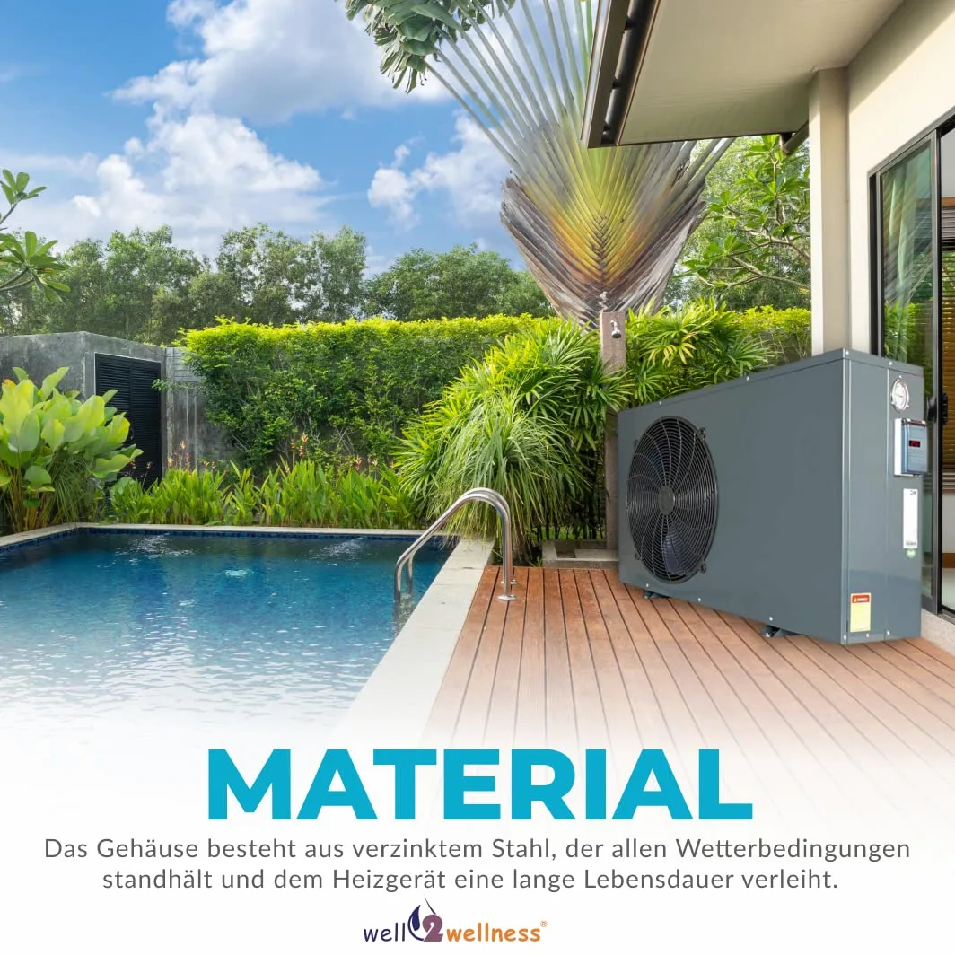 well2wellness Bomba de calor para piscina Mida.Quick 26 On/Off – Calefacción de piscina con una capacidad de calentamiento de hasta 25,0 kW Plus cubierta