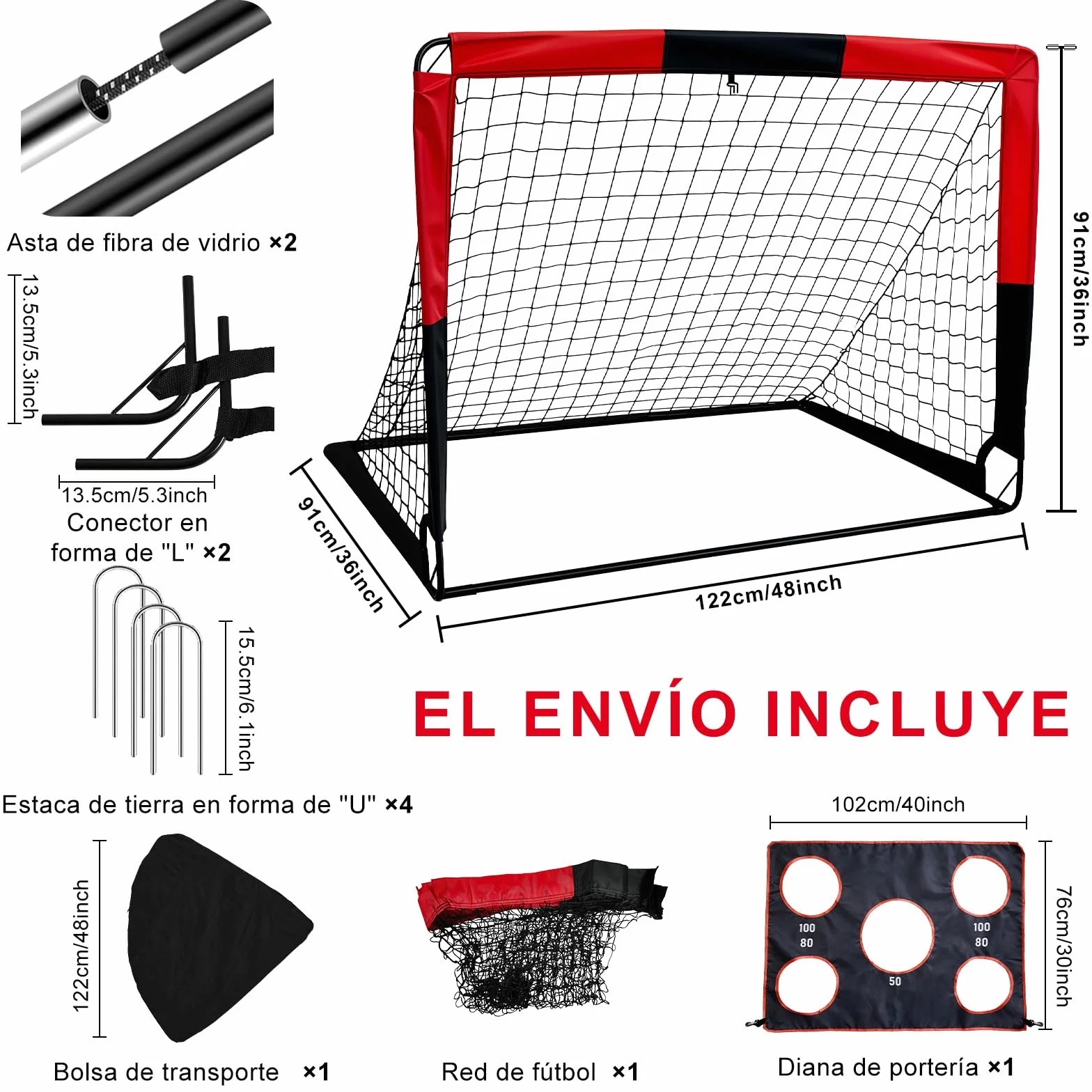 Portería de fútbol infantil 2 en 1 plegable con bolsa de transporte