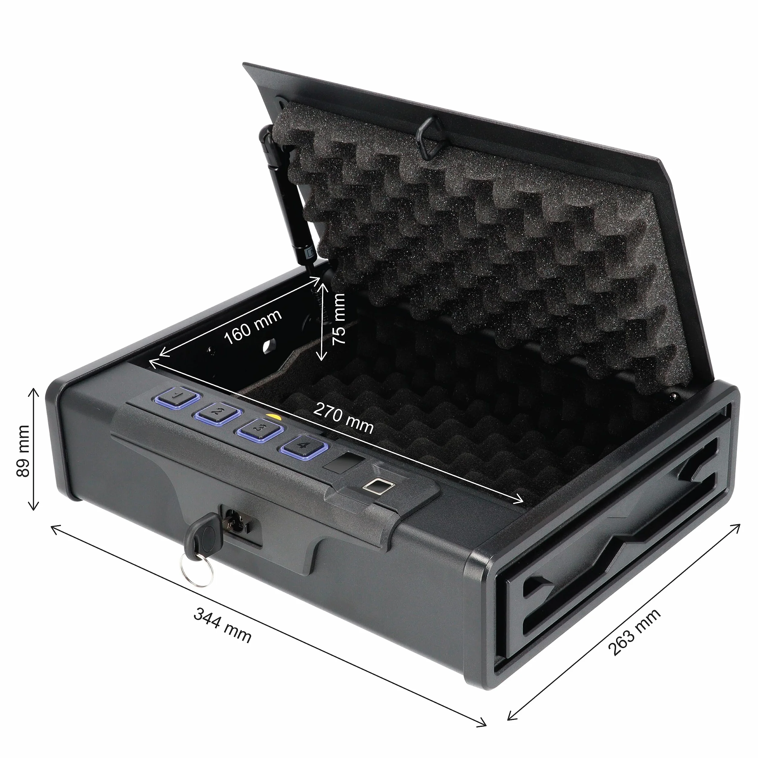 Caja fuerte portátil biométrica para pistola con lector de huellas dactilares y teclado retroiluminado, cable de acero