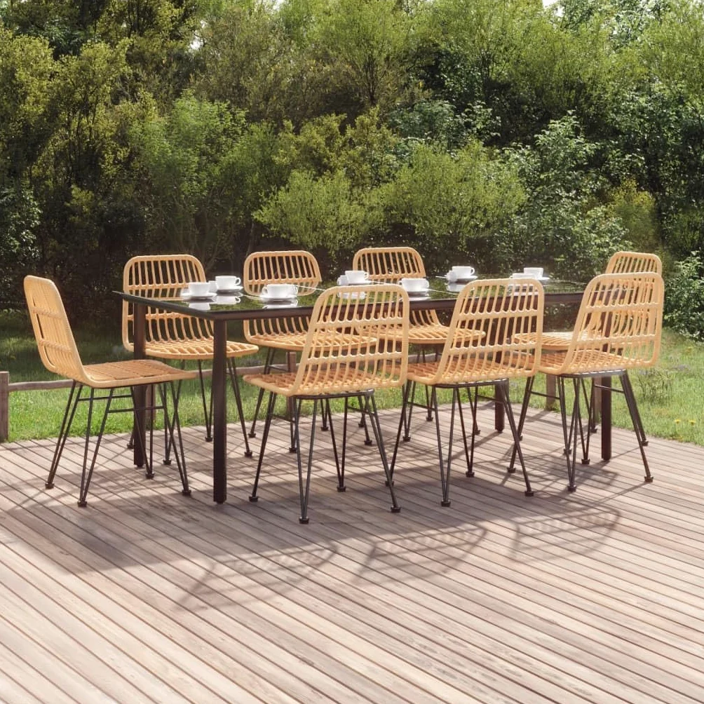 Juego de muebles de jardín de 9 piezas de ratán sintético con estructura de acero y ratán sintético para exteriores