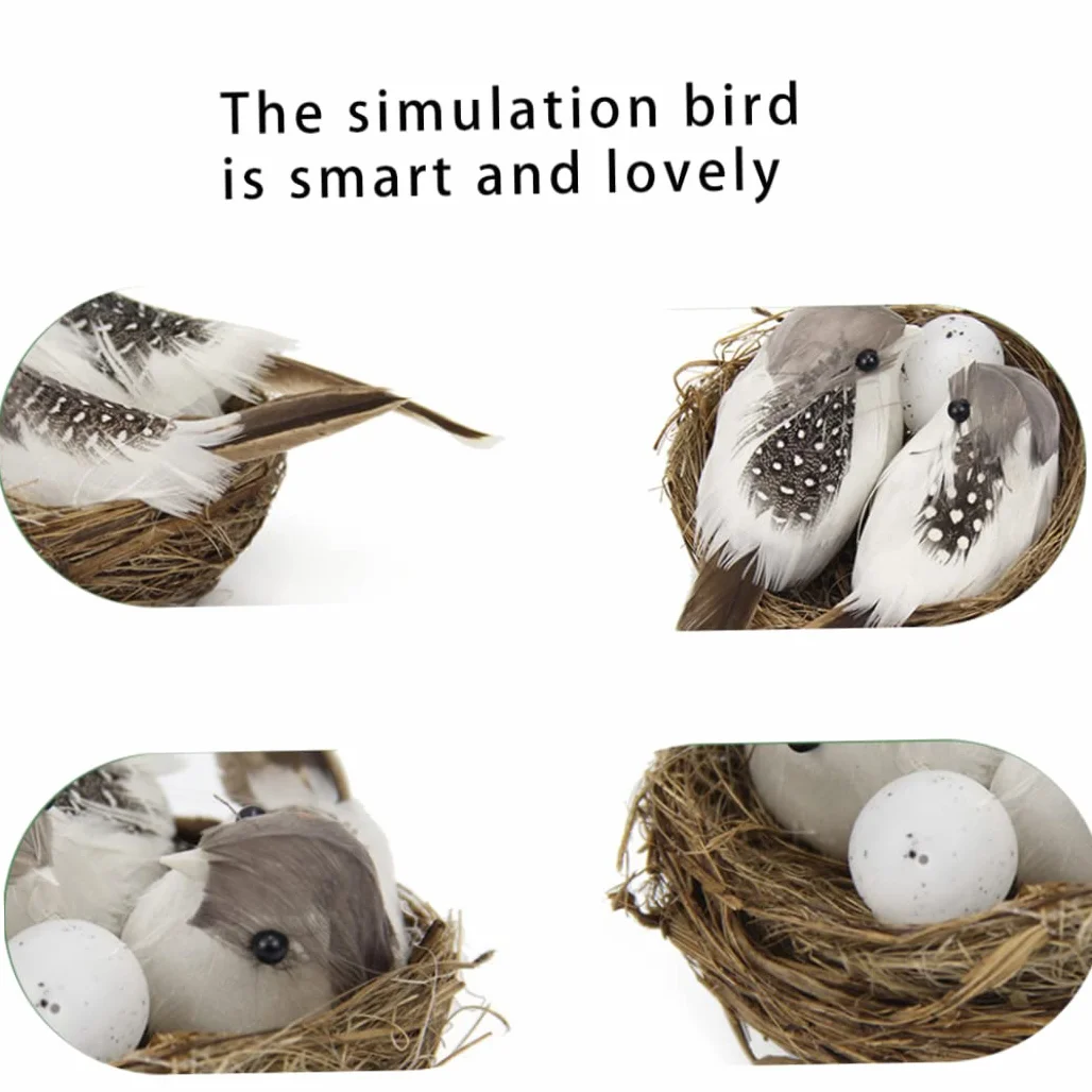 Pájaros realistas con plumas artificiales con huevo de nido para el hogar, jardín, ornamento de jardín, manualidades al aire libre, pájaro realista para ventana, jardín, balcón, patio, césped, patio