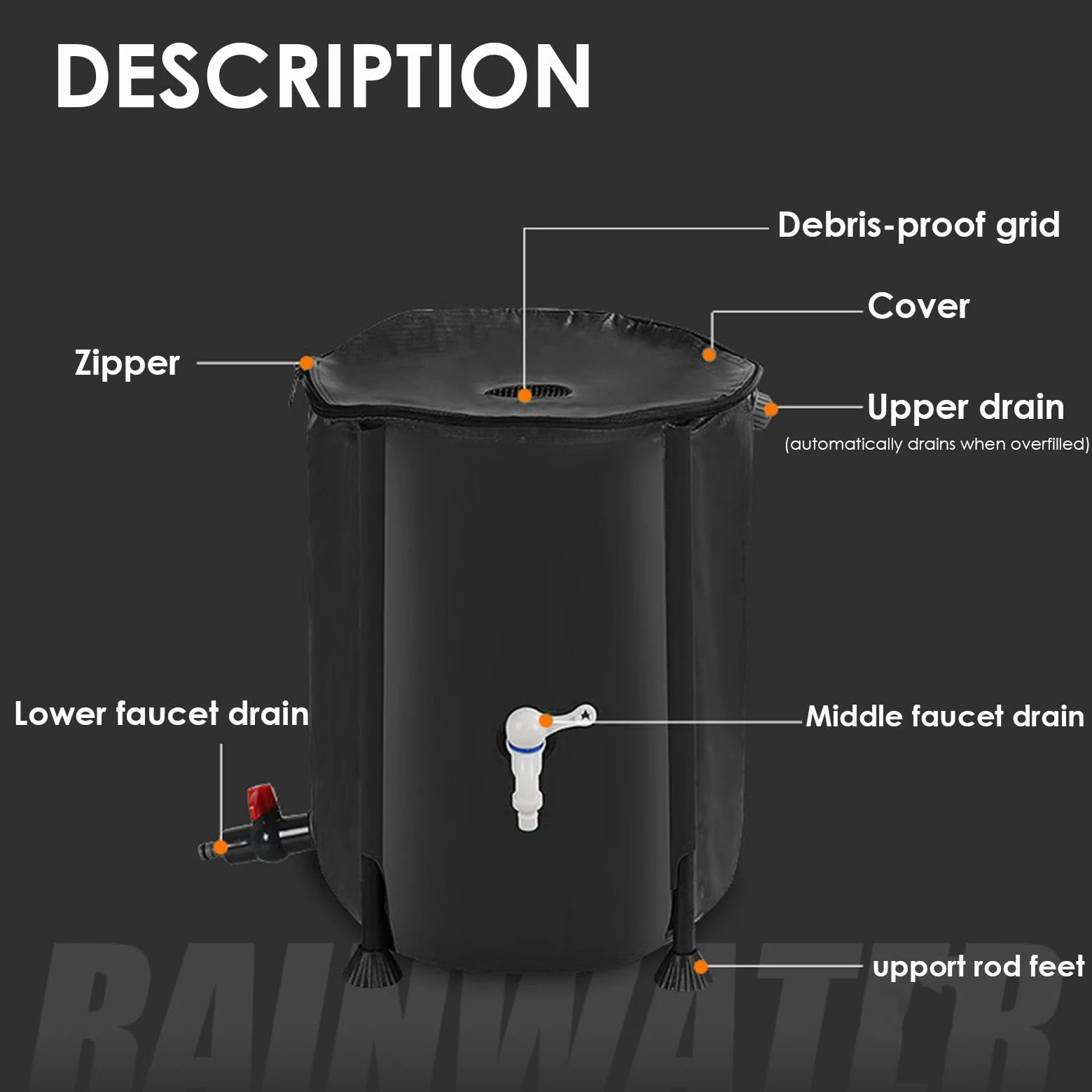 Colector de agua de barril de lluvia, colector de agua de lluvia de 200 l | colector de barril de lluvia portátil, barril colector de agua de lluvia a prueba de intemperie, colector de lluvia para