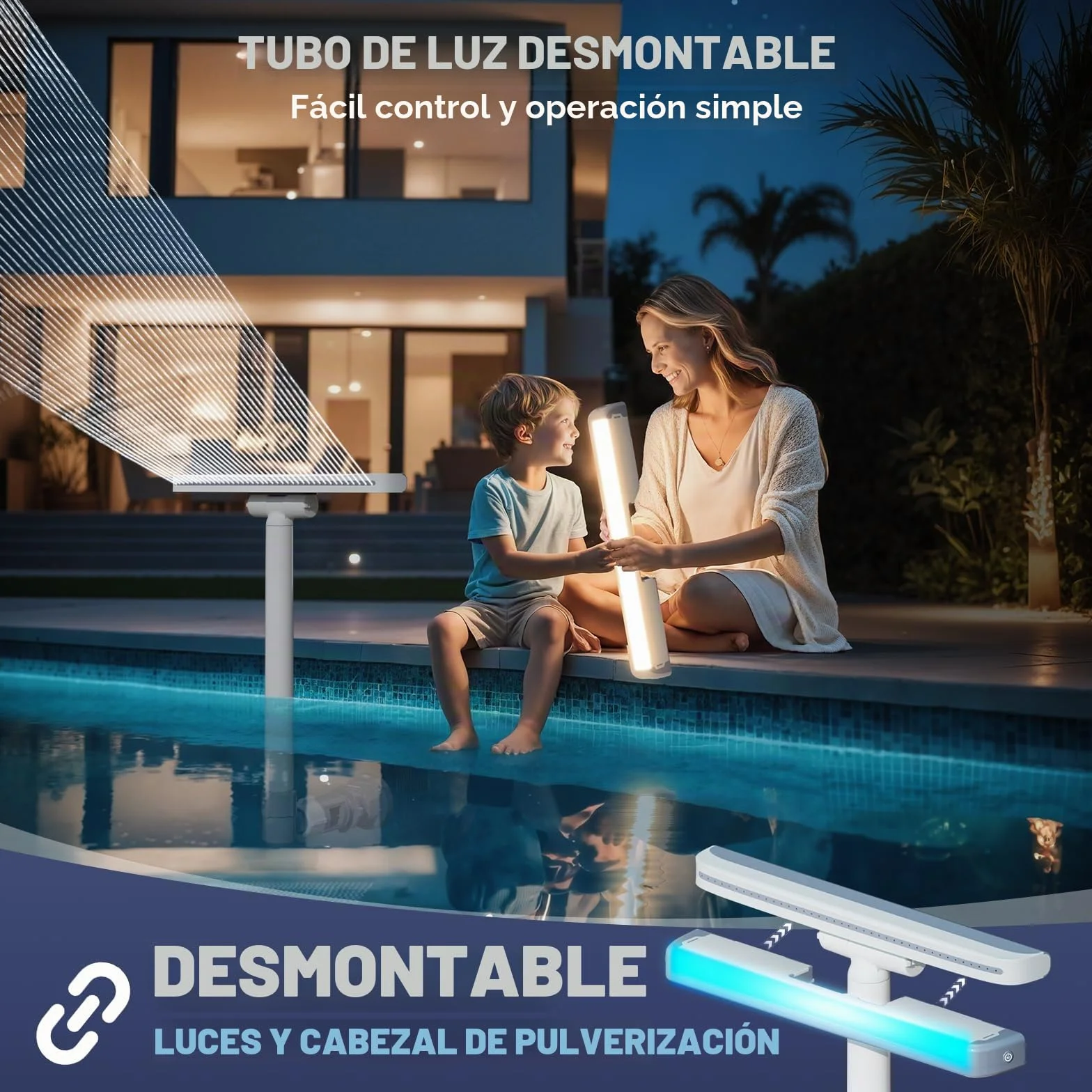 KingSom Fuente de Piscina con Luces de Colores, Fuente Piscina Cascada Recargable con Botones y Control Remoto, 10000 mAh Fuente de Luces para Piscina Elevadas y Enterradas, Fuente de Agua-Violeta