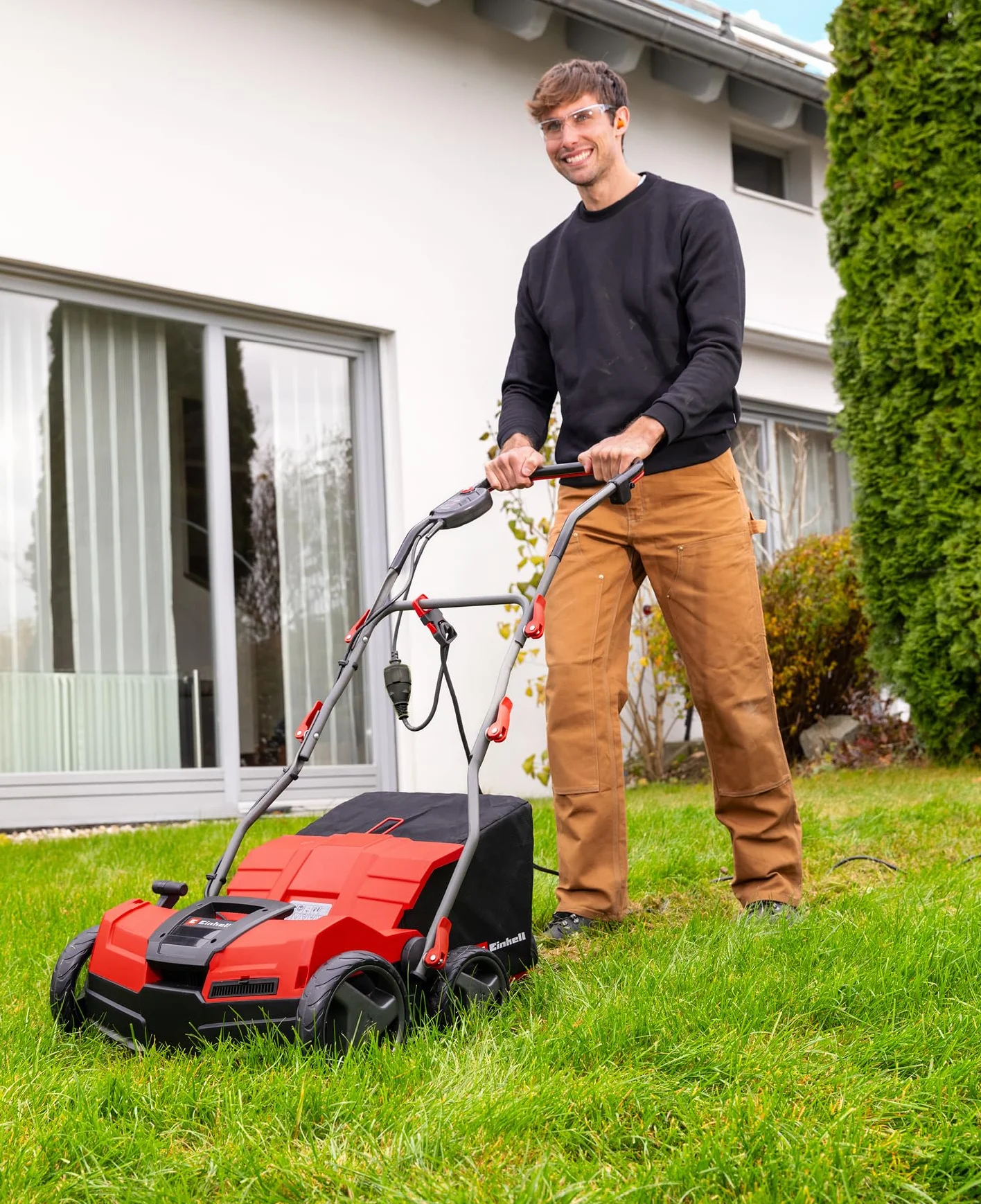 Einhell Expert GE-SA 1640 - Escarificadora eléctrica (1600 W, Ancho 40 cm, hasta 12 mm de Profundidad de Trabajo, Mango, Recipiente de 48 L, con Rodillo aireador)