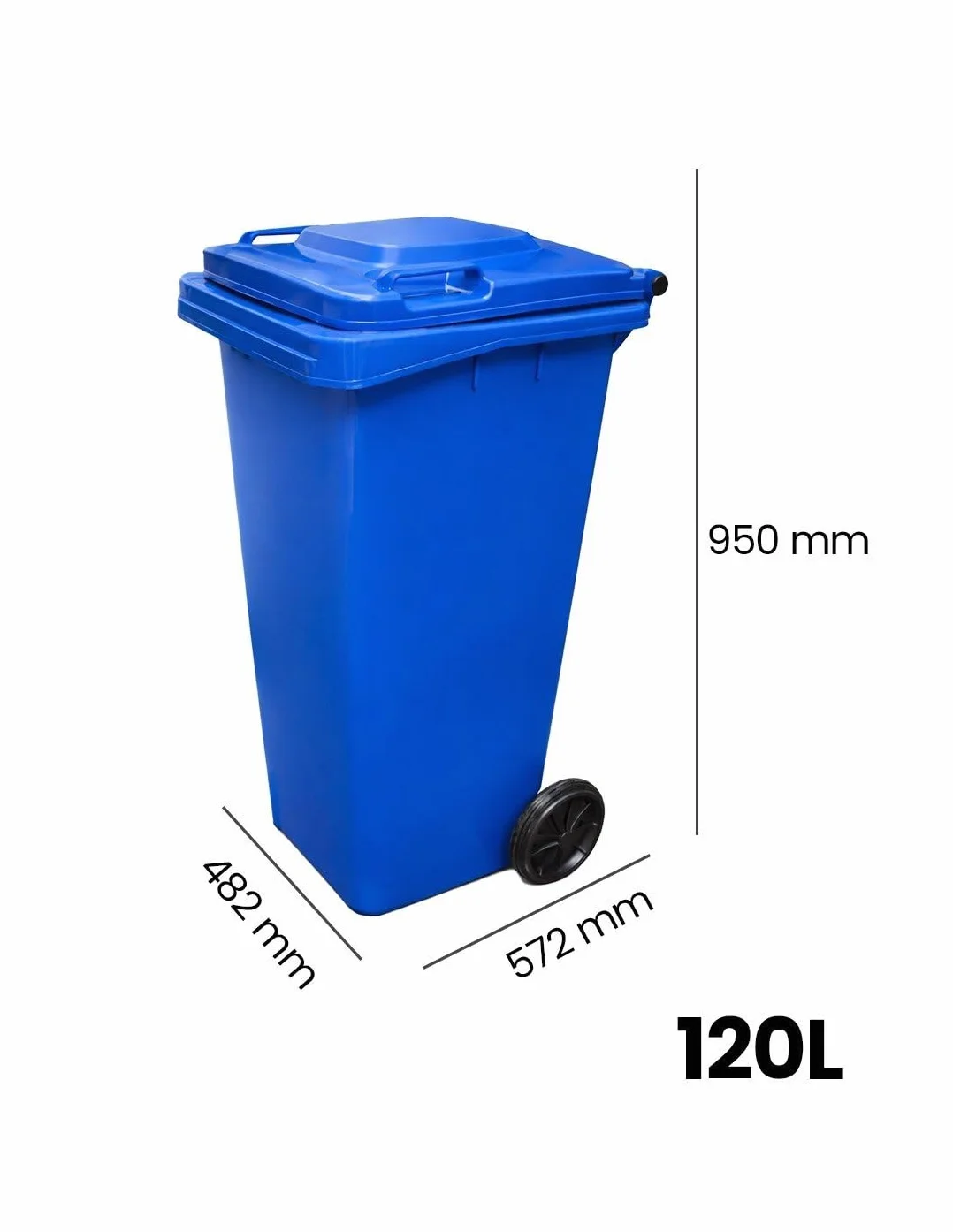 JARDIN202 - Contenedor de Basura Reciclables de Colores con Ruedas y Mango Antideslizantes | 120L, 240L, 360L, 800L y 1100L | 120 L (Azul)