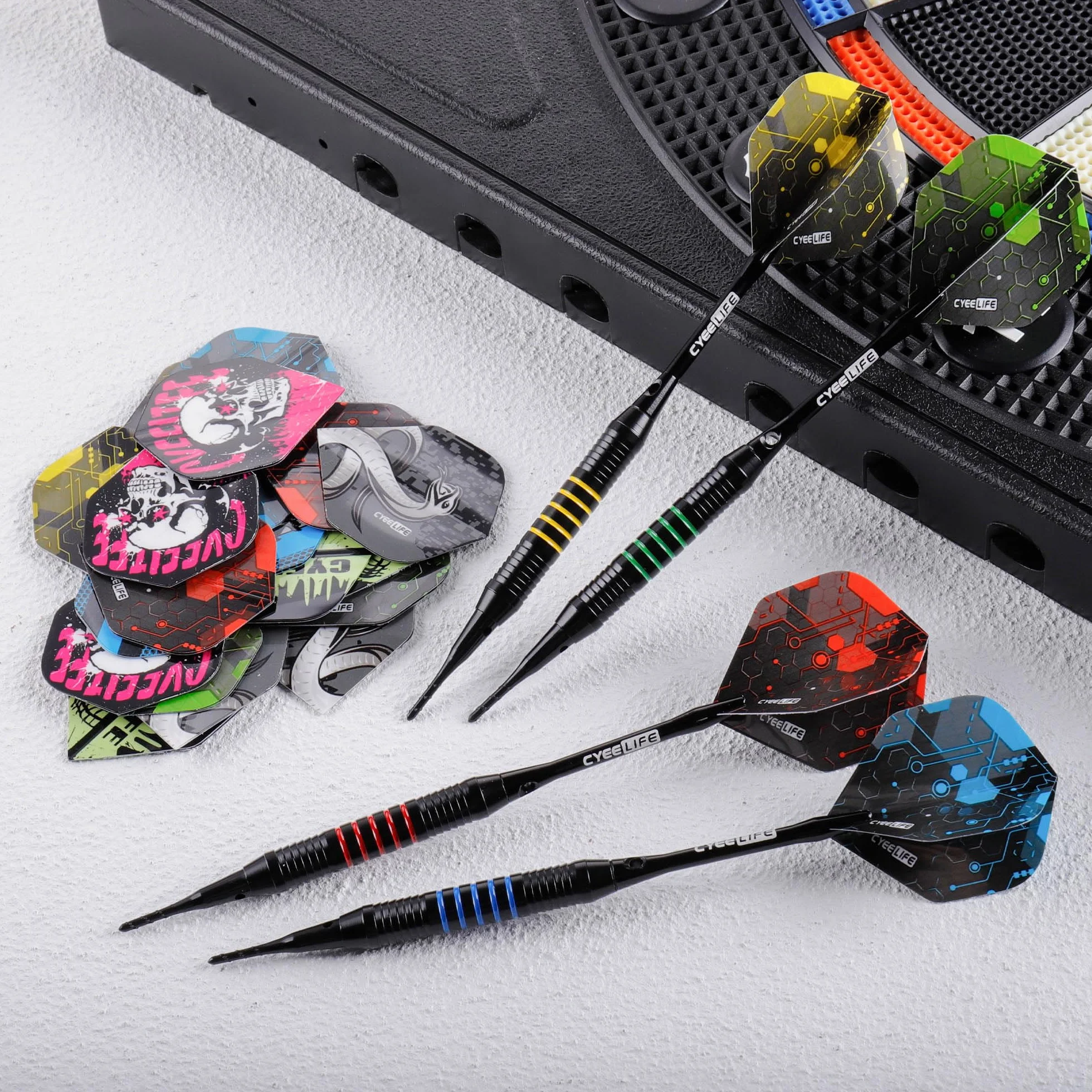CyeeLife Set de Softdarts 12 piezas 16g dardos con punta de plástico 24 vuelos 50 puntas