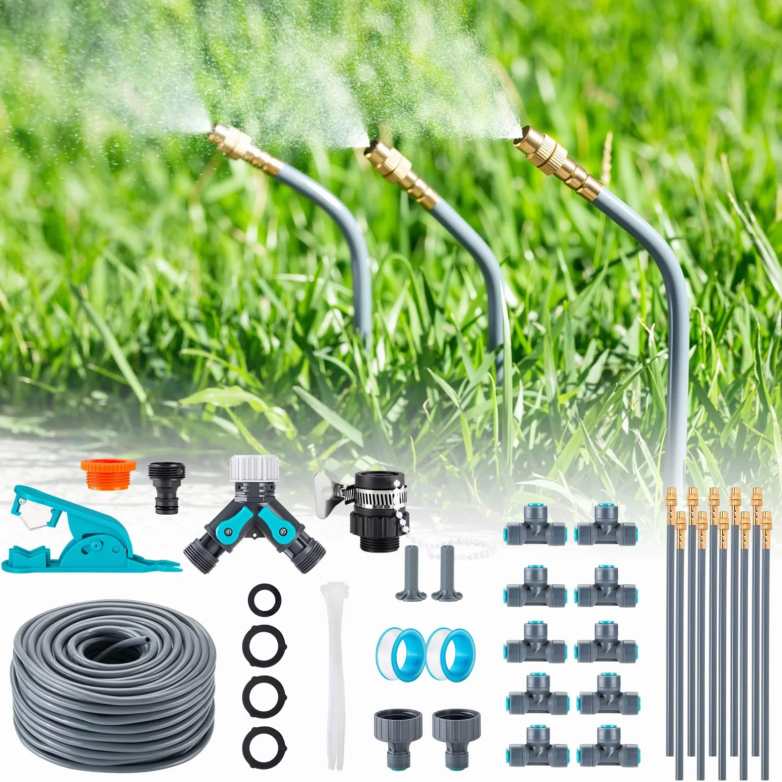 Sistema de riego automático de jardín de 360°, sistema de riego por goteo con control de flujo preciso, sistema de riego de invernadero y sistema de aspersión para invernadero, bancal elevado y