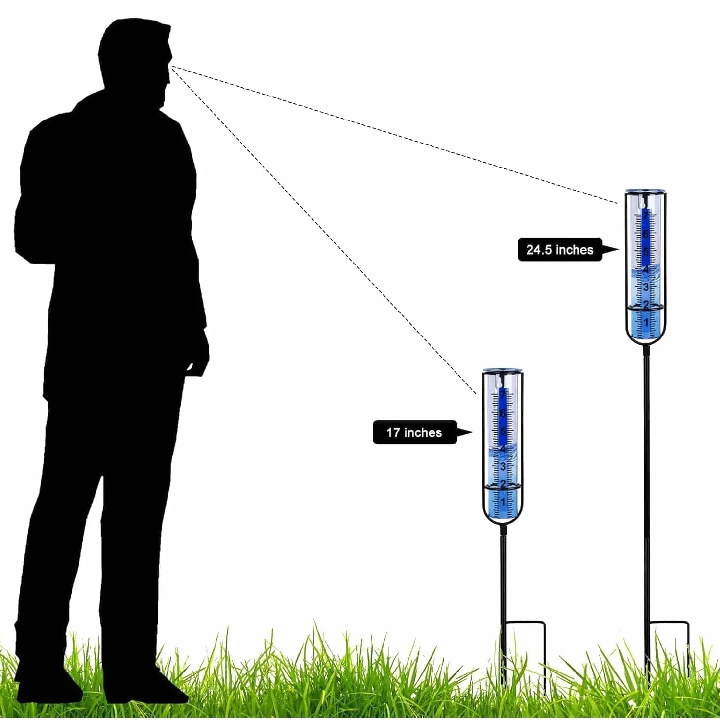 Pluviómetro para jardín,17cm,Pluviómetro extraíble,Pluviómetro con estaca,Medidor de Lluvia para exteriores,adecuado para césped, a prueba de viento y lluvia,a prueba de frío y a prueba de deformación