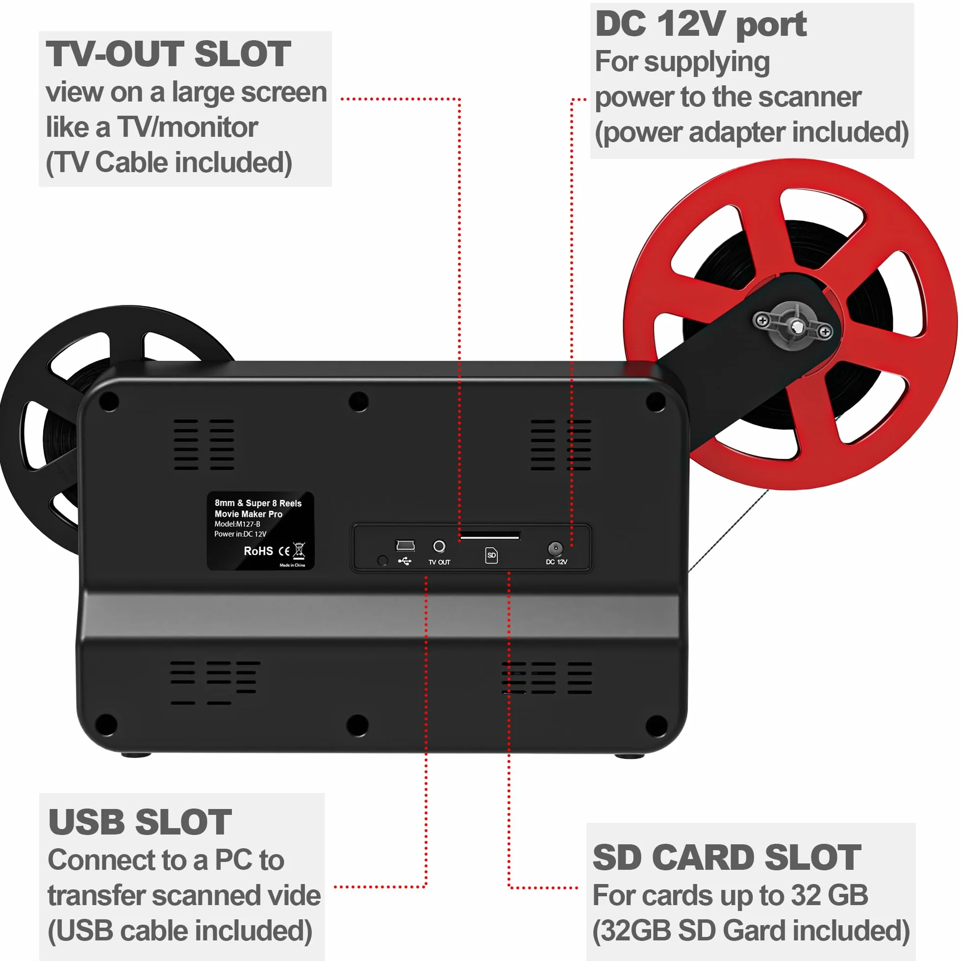 Escáner de película 8/8 mm, convertidor digital de rollo 3-9 pulgadas, digitalizador de video 1080P con pantalla LCD 2,4 pulgadas