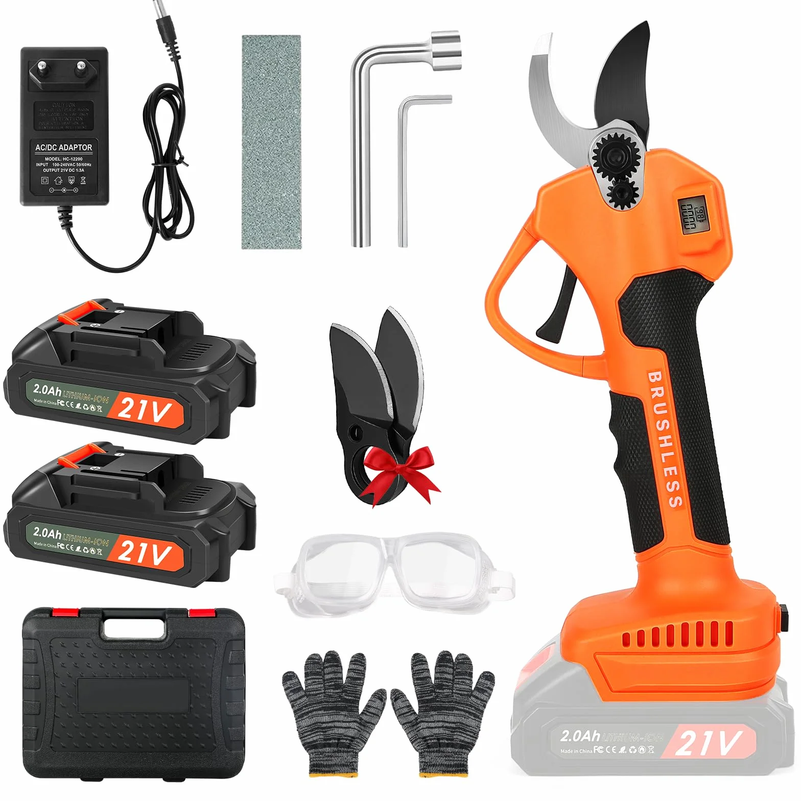 Tijeras de Podar Eléctricas, Profesional Tijeras de Podar con Motor Brushless, LCD Pantalla, 2000 mAh Bateria, SK5 Suchillas, Tijeras de Jardín Eléctricas para Jardinería, Árboles Frutales, Viñedos