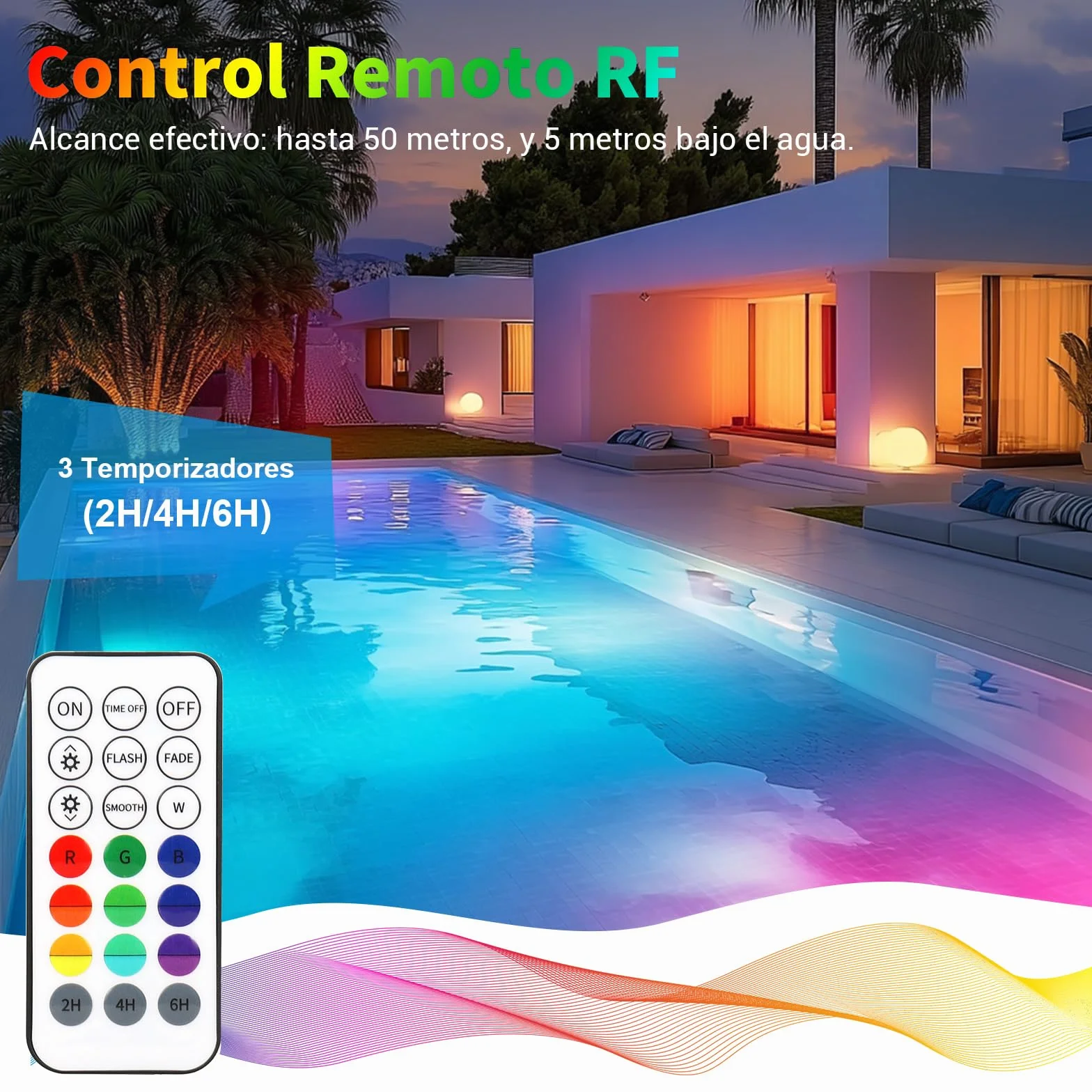 Iluminación subacuática para piscina, magnética, LED, con mando a distancia, IP68, LED, resistente al agua, para piscina, estanque, acuario, iluminación, 4 unidades