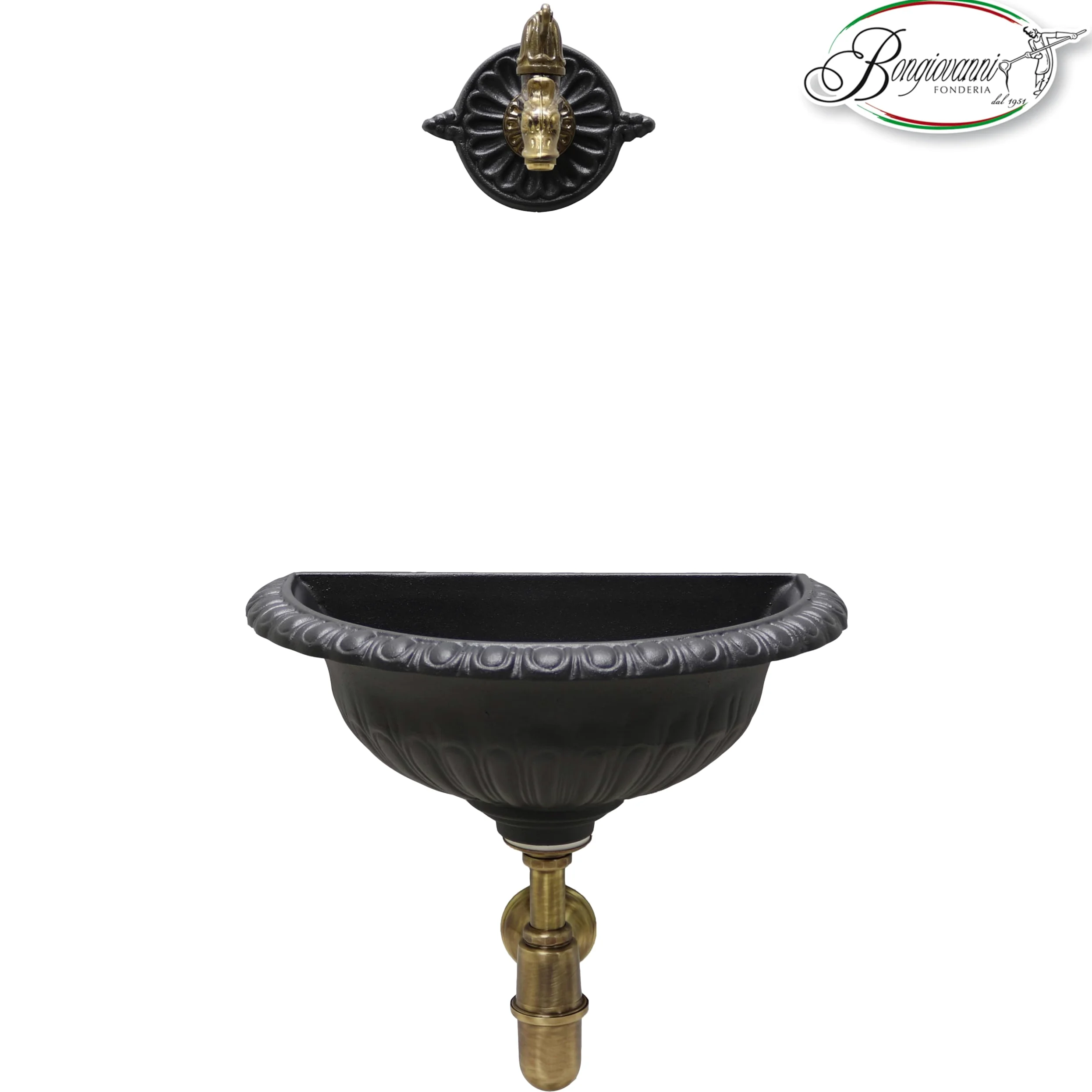 Fonderia Bongiovanni Fuente de pared de jardín | Modelo Kit Liberty | con grifo y sifón de latón bruñido | para casa jardín | terraza | Fuente de jardín exterior | Color antracita